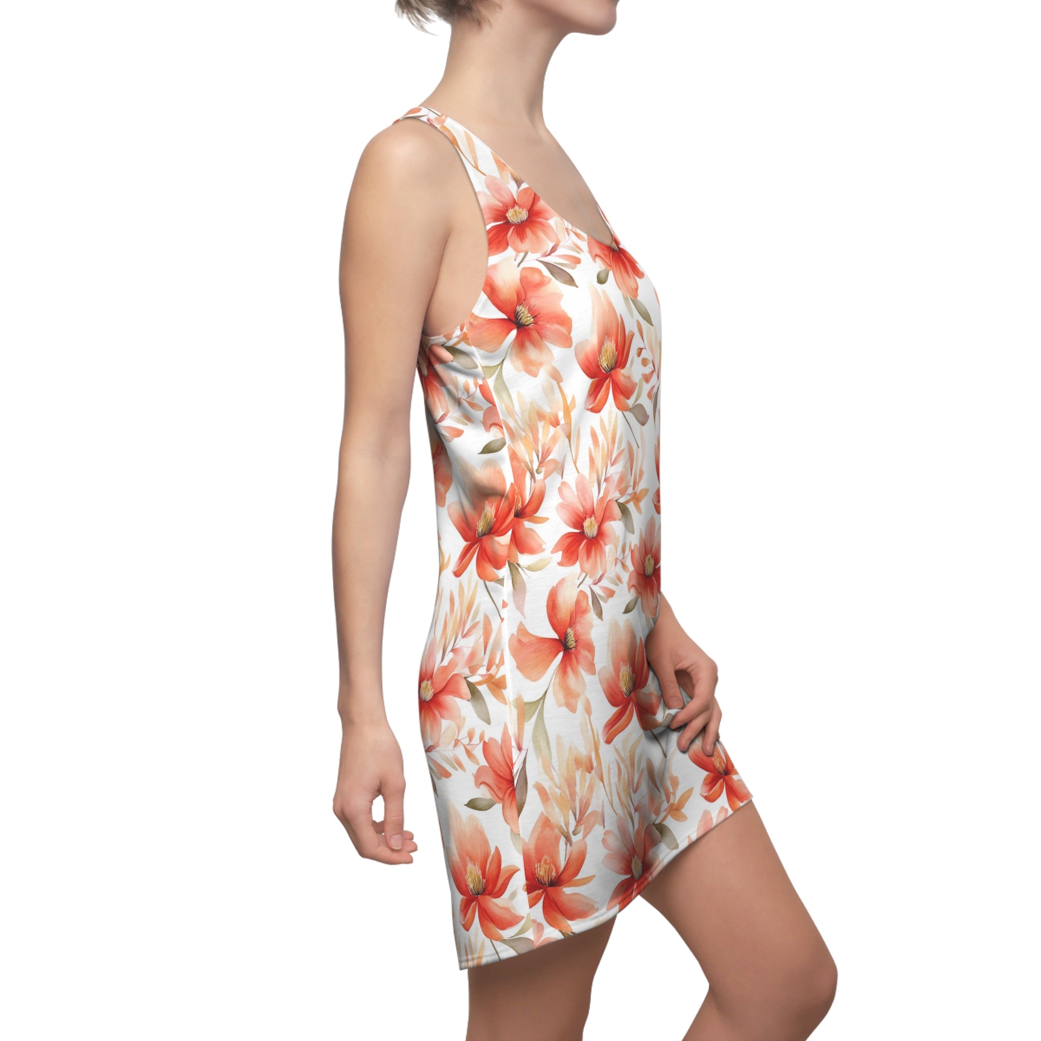 Women's Cut & Sew Racerback Dress (AOP) - Seamless Flower Watercolor Designs 03