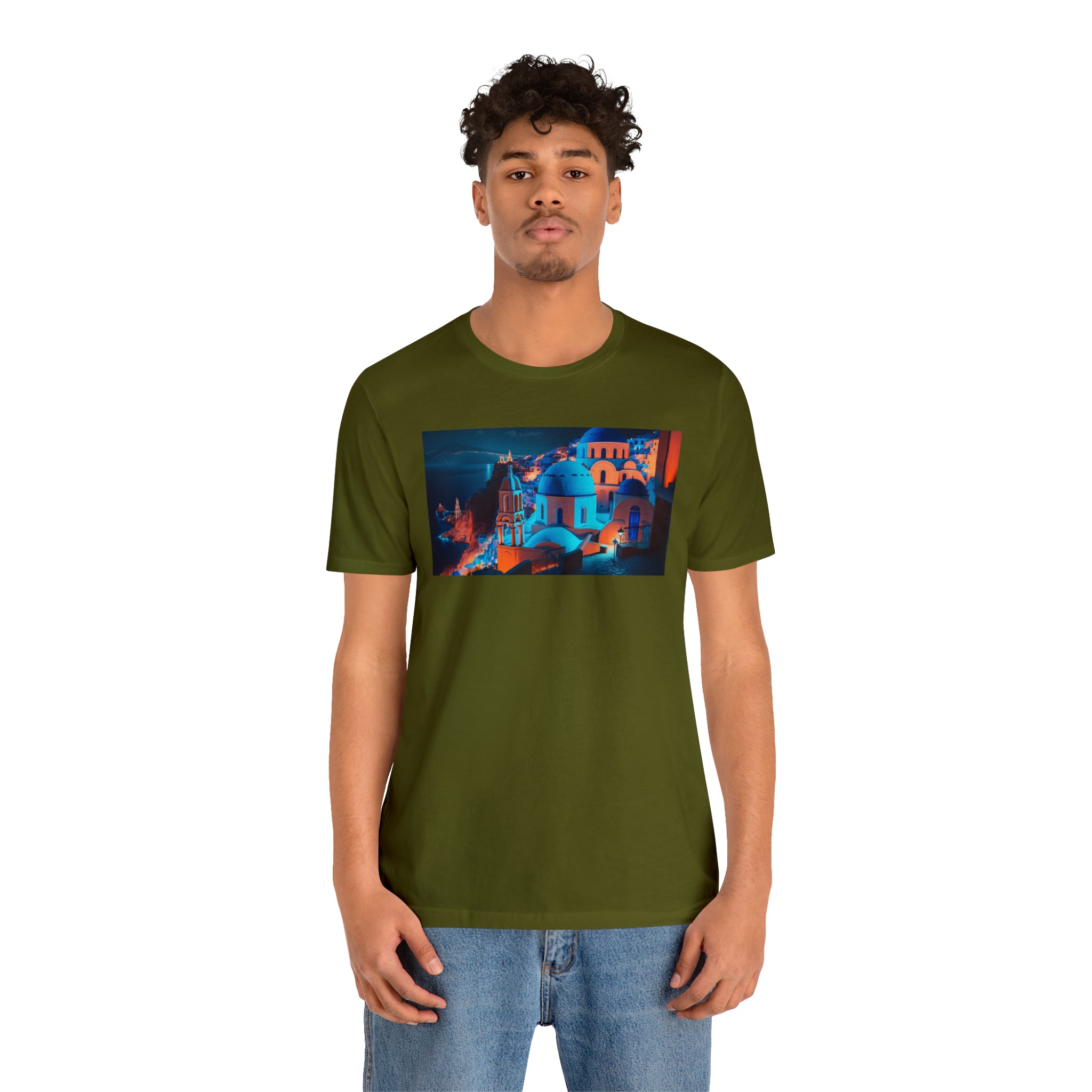 Unisex Jersey Short Sleeve Tee - Oia Blue Domes, Greece