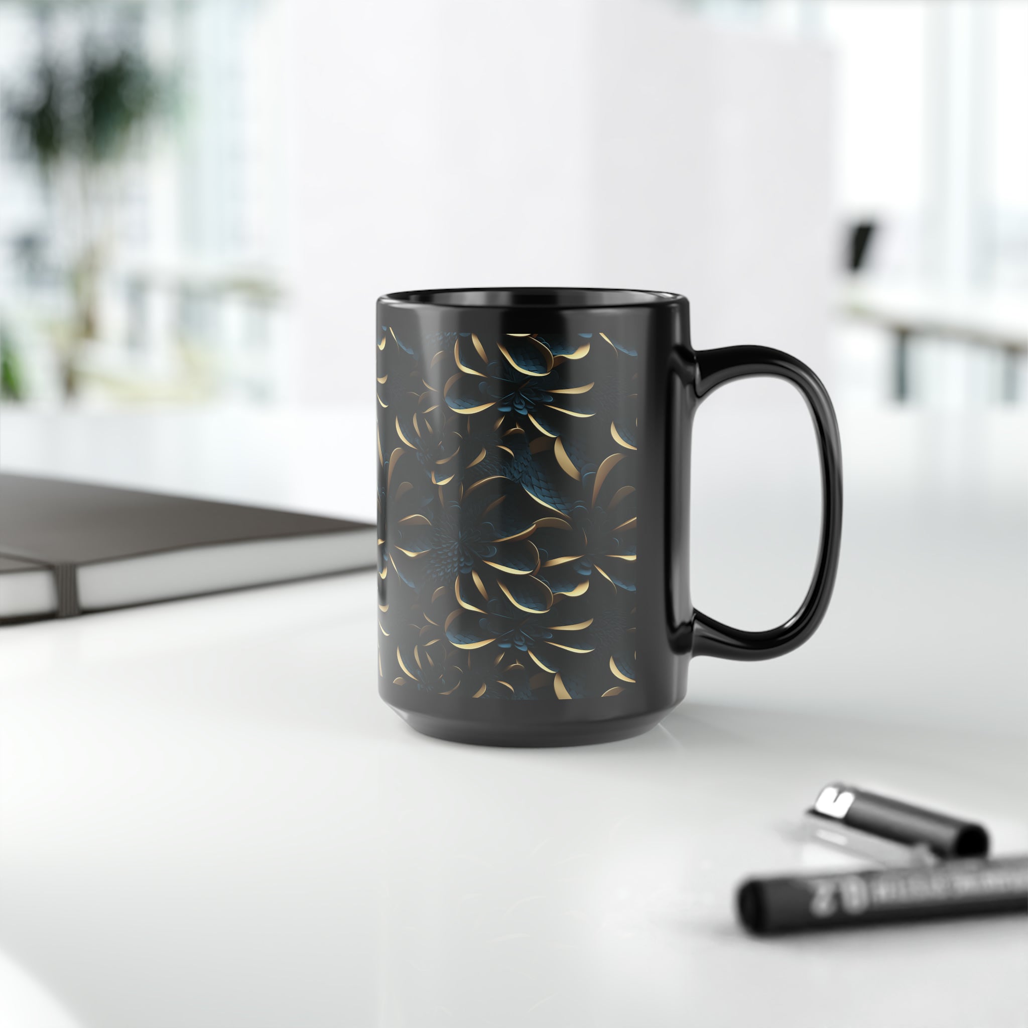 Black Mug, 15oz (AOP) - 3D Art Designs 01