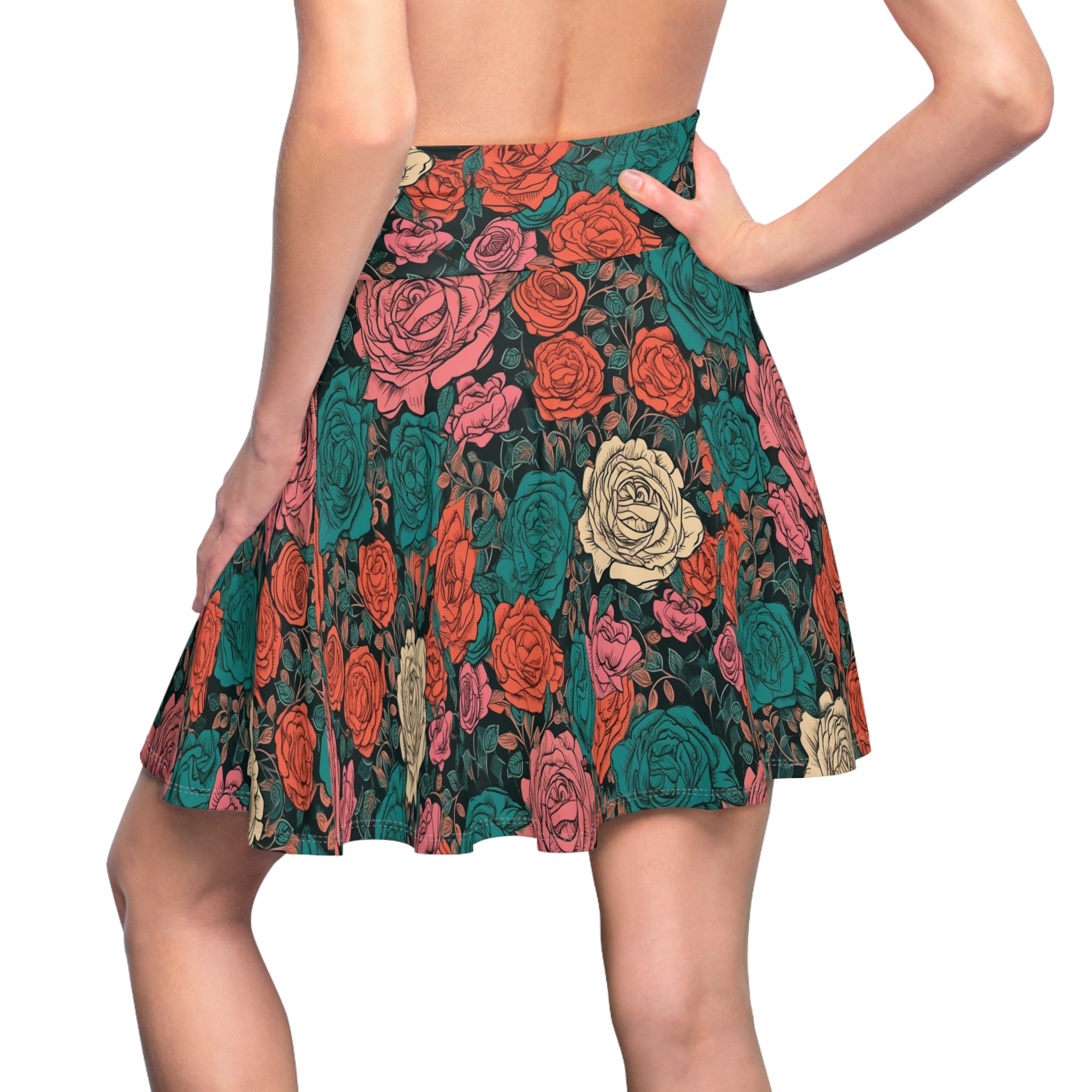Women's Skater Skirt (AOP) - Seamless Watercolor Designs - Roses 02