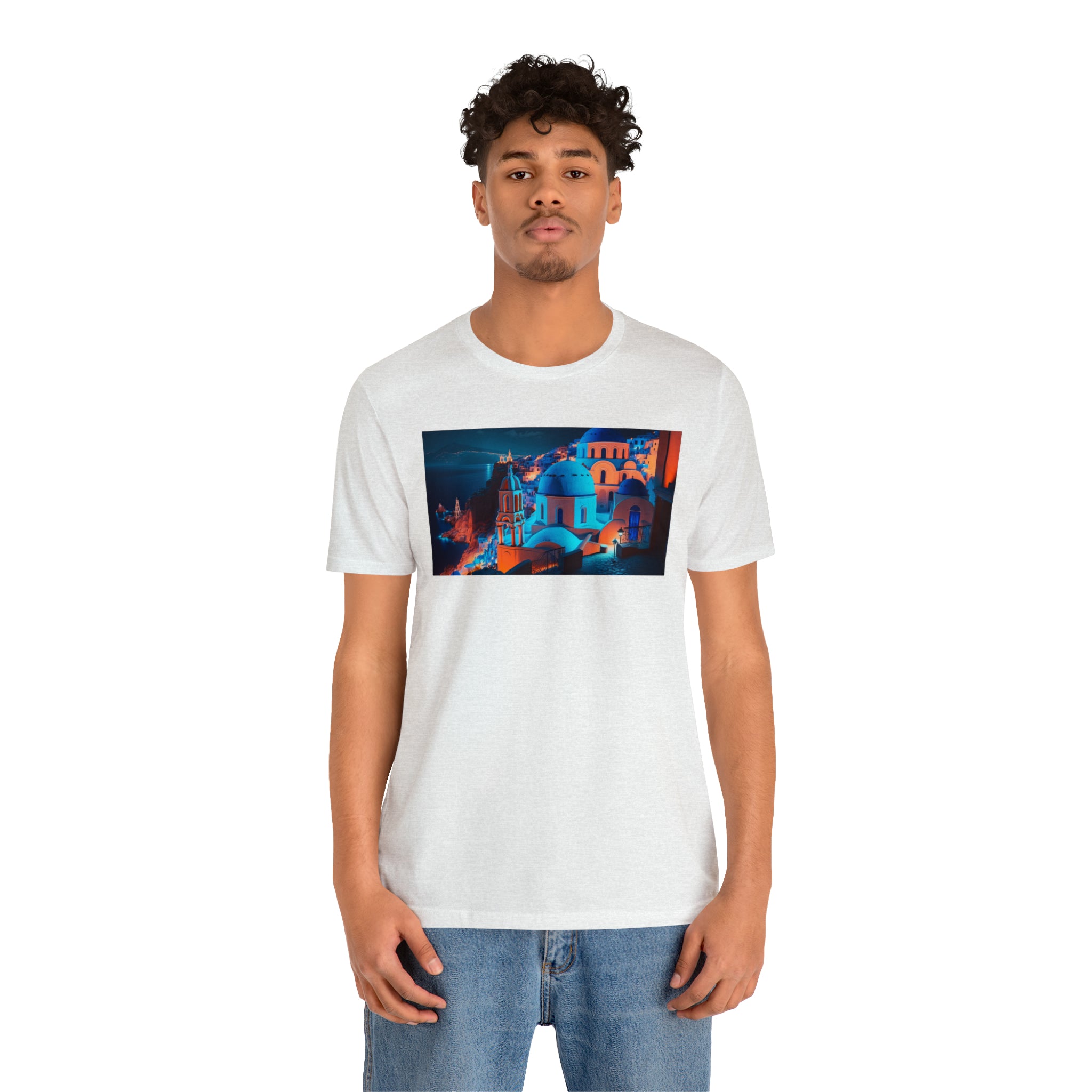 Unisex Jersey Short Sleeve Tee - Oia Blue Domes, Greece