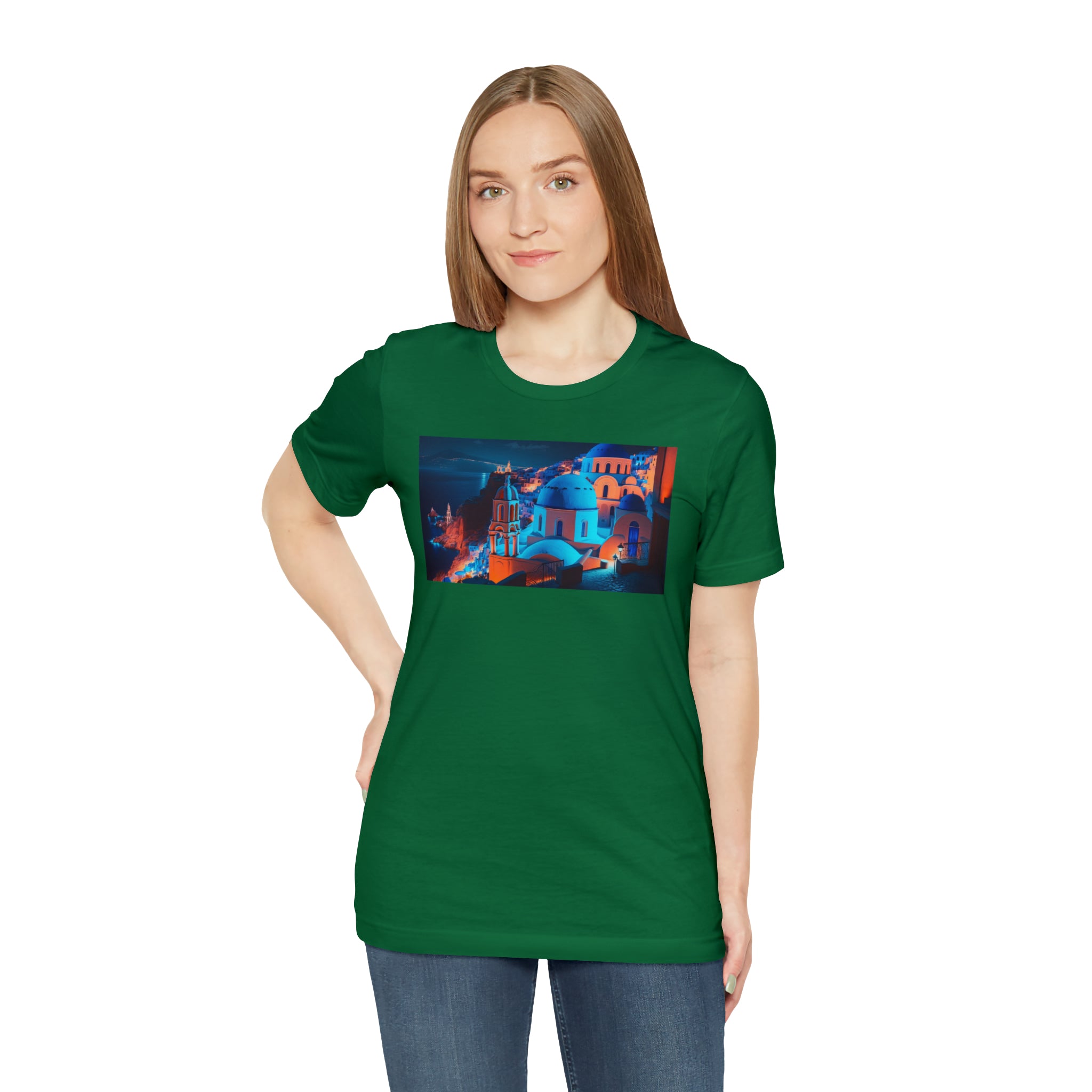 Unisex Jersey Short Sleeve Tee - Oia Blue Domes, Greece