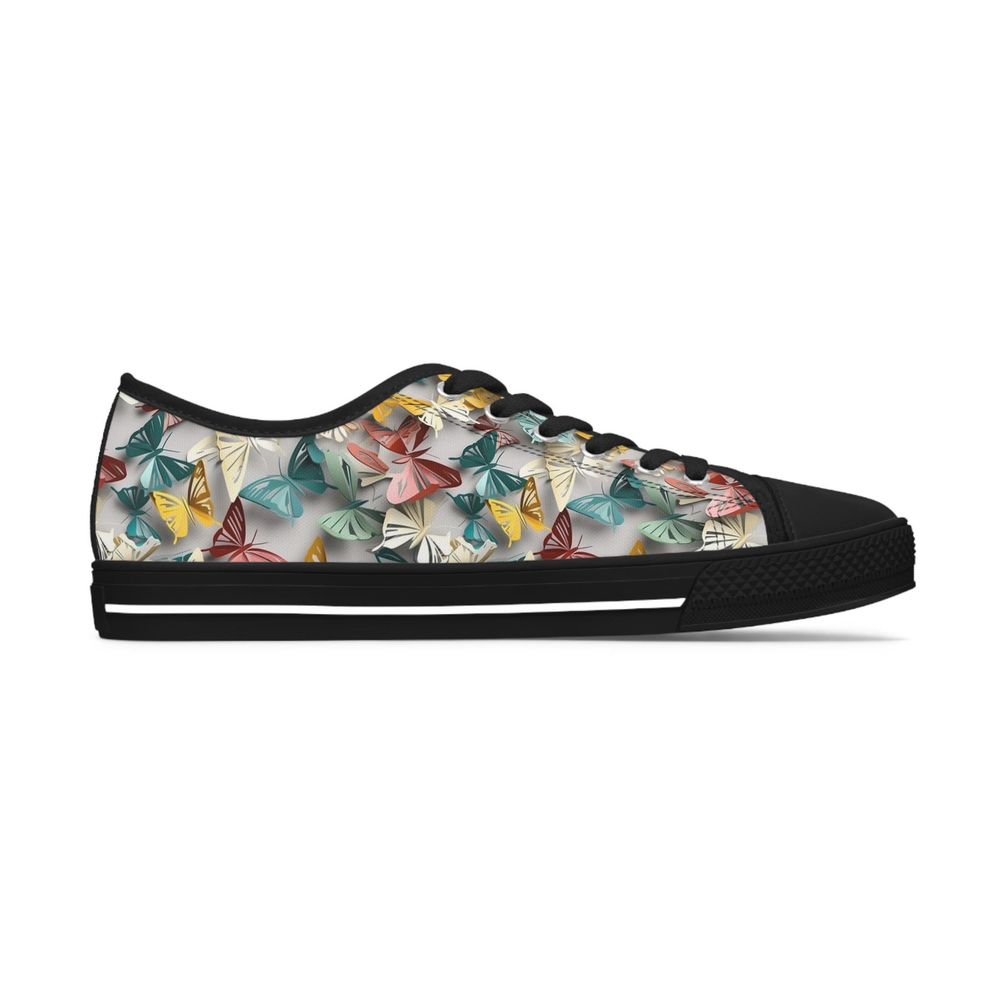 Women's Low Top Sneakers (AOP) - Seamless Butterfly Designs 02