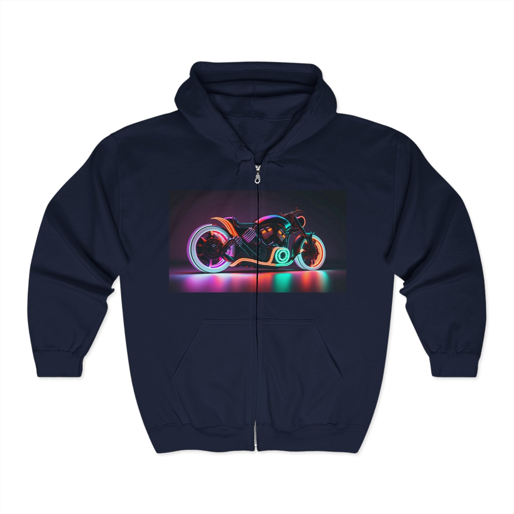Unisex Heavy Blend™ Full Zip Hooded Sweatshirt - Neon Motorcycle 05