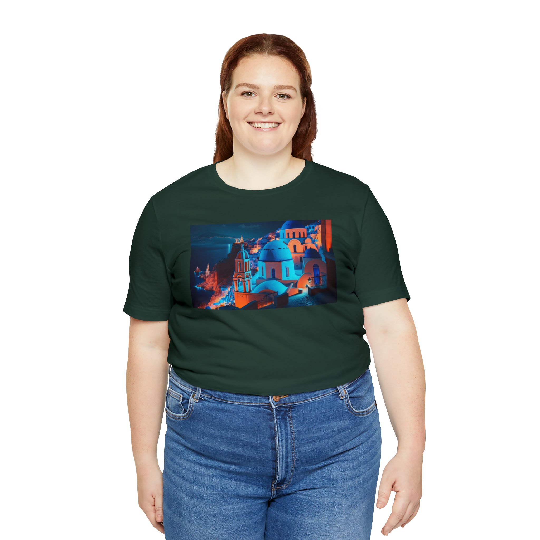 Unisex Jersey Short Sleeve Tee - Oia Blue Domes, Greece