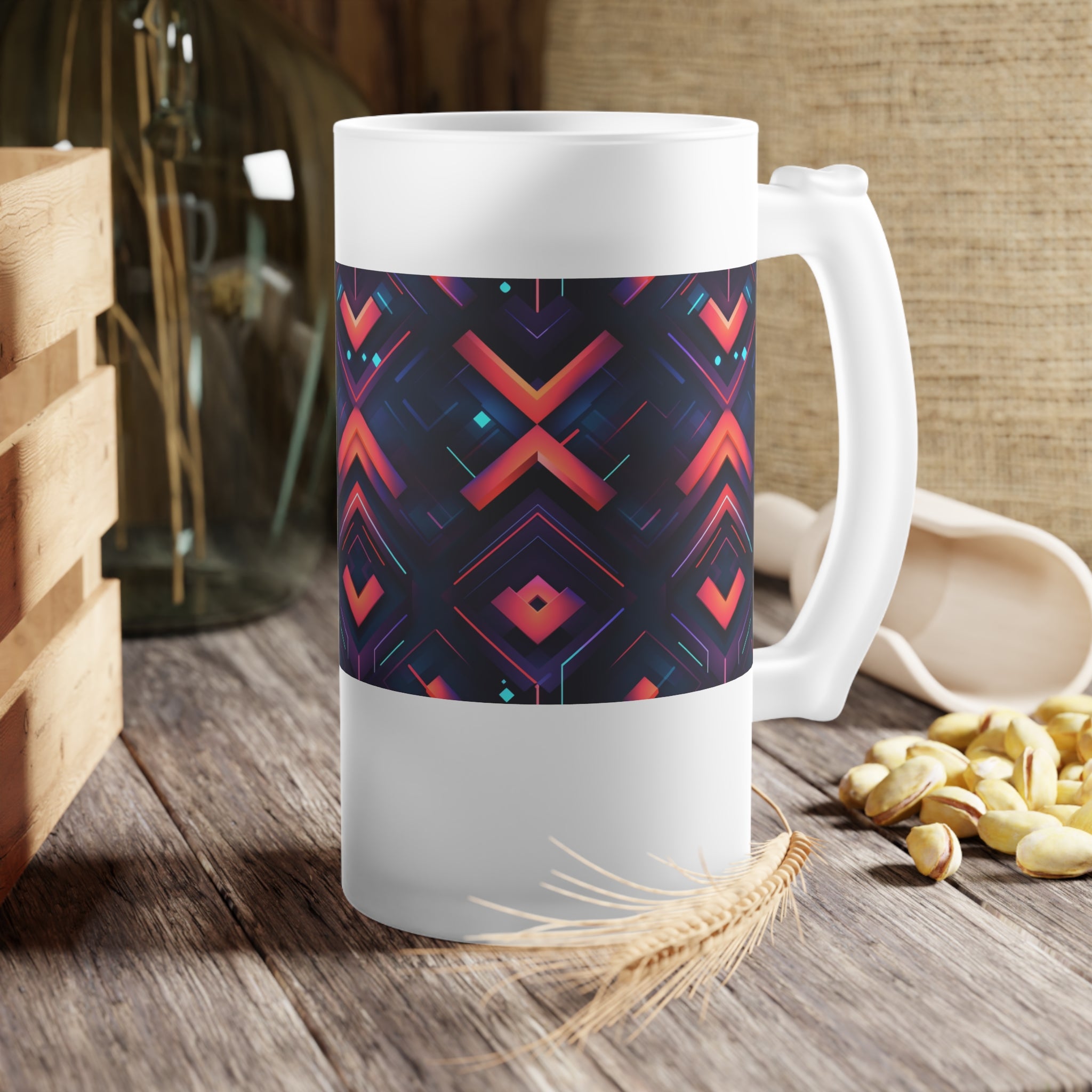 Frosted Glass Beer Mug (AOP) - Seamless Futuristic Designs 03