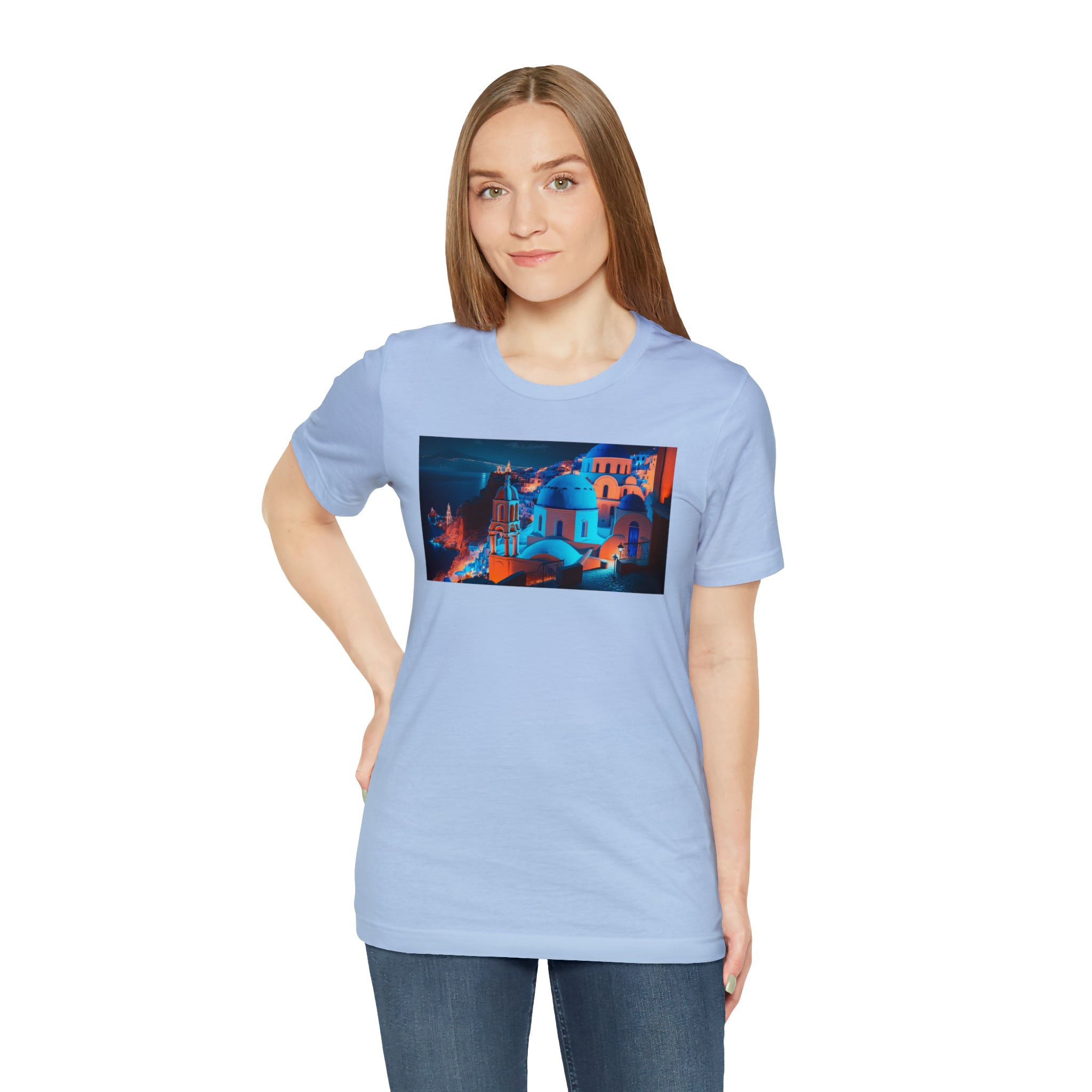 Unisex Jersey Short Sleeve Tee - Oia Blue Domes, Greece