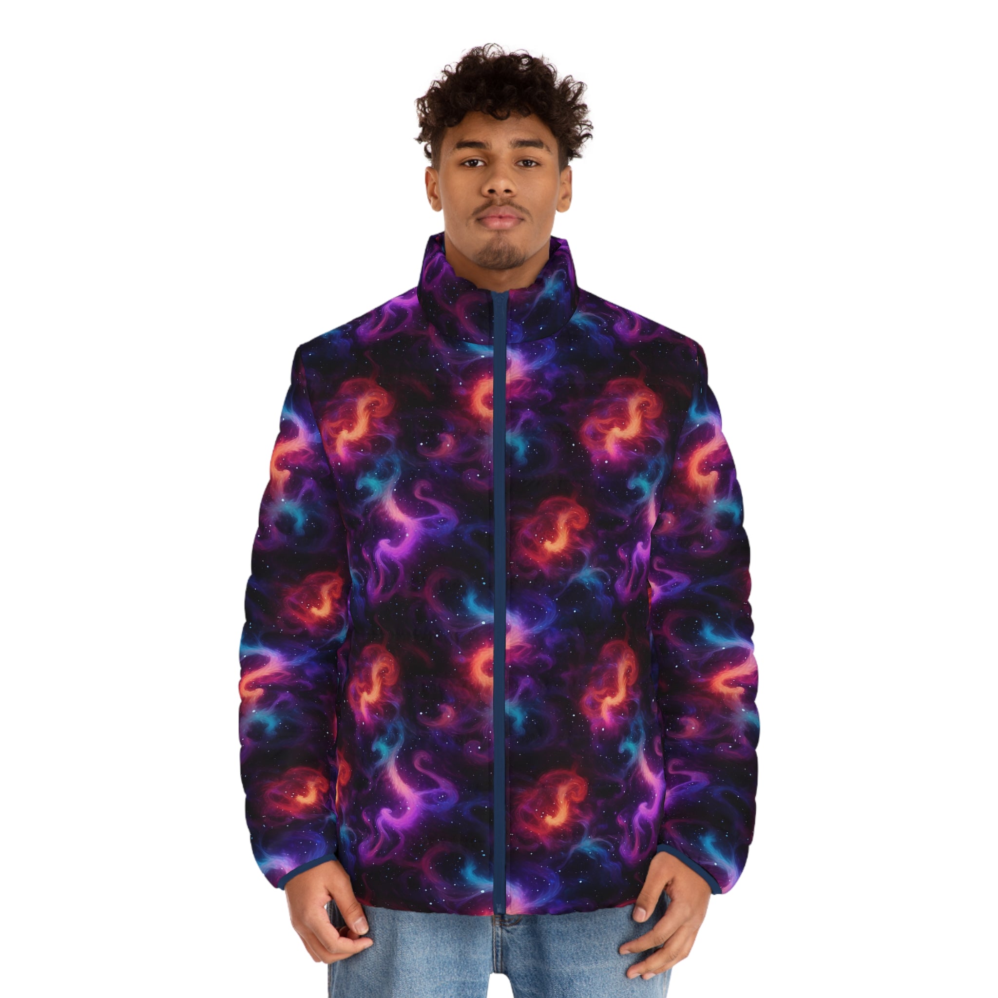 Men's Puffer Jacket (AOP) - Digital Galaxies 04