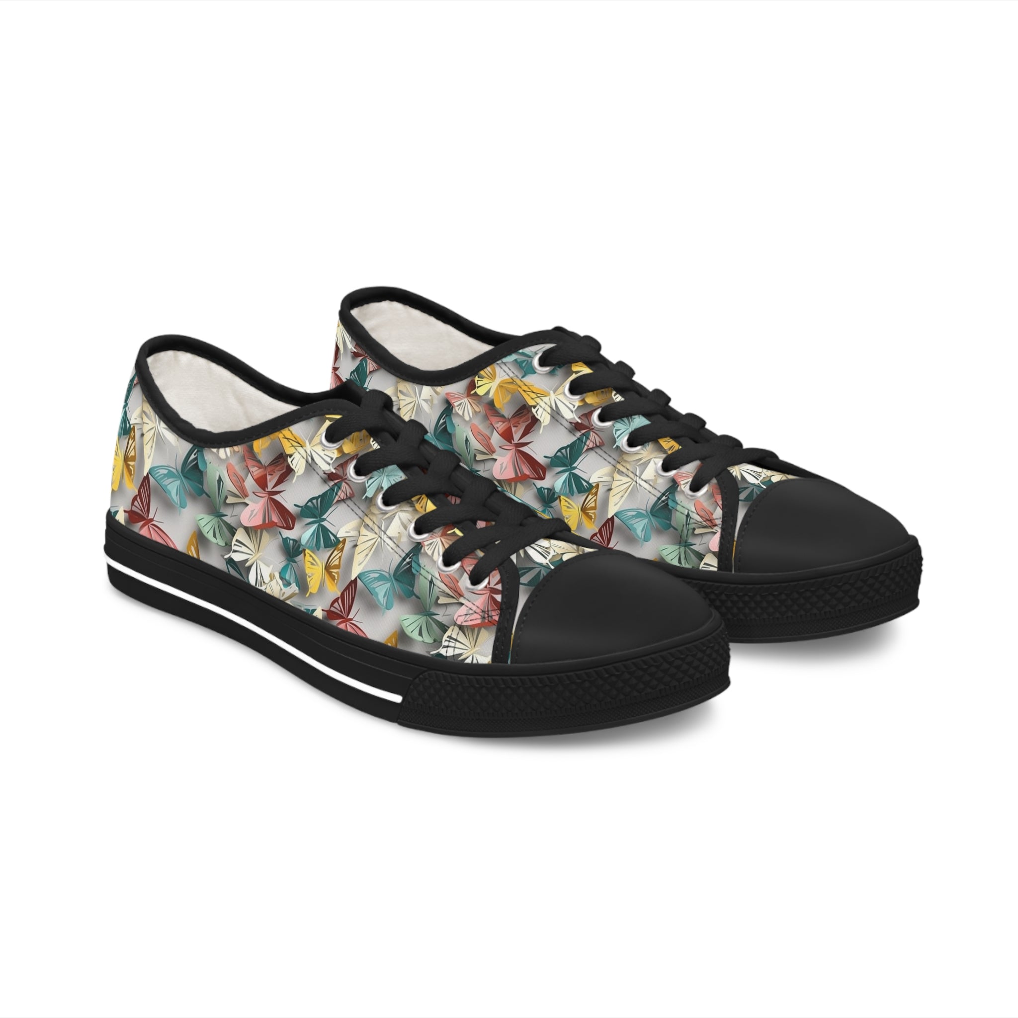 Women's Low Top Sneakers (AOP) - Seamless Butterfly Designs 02