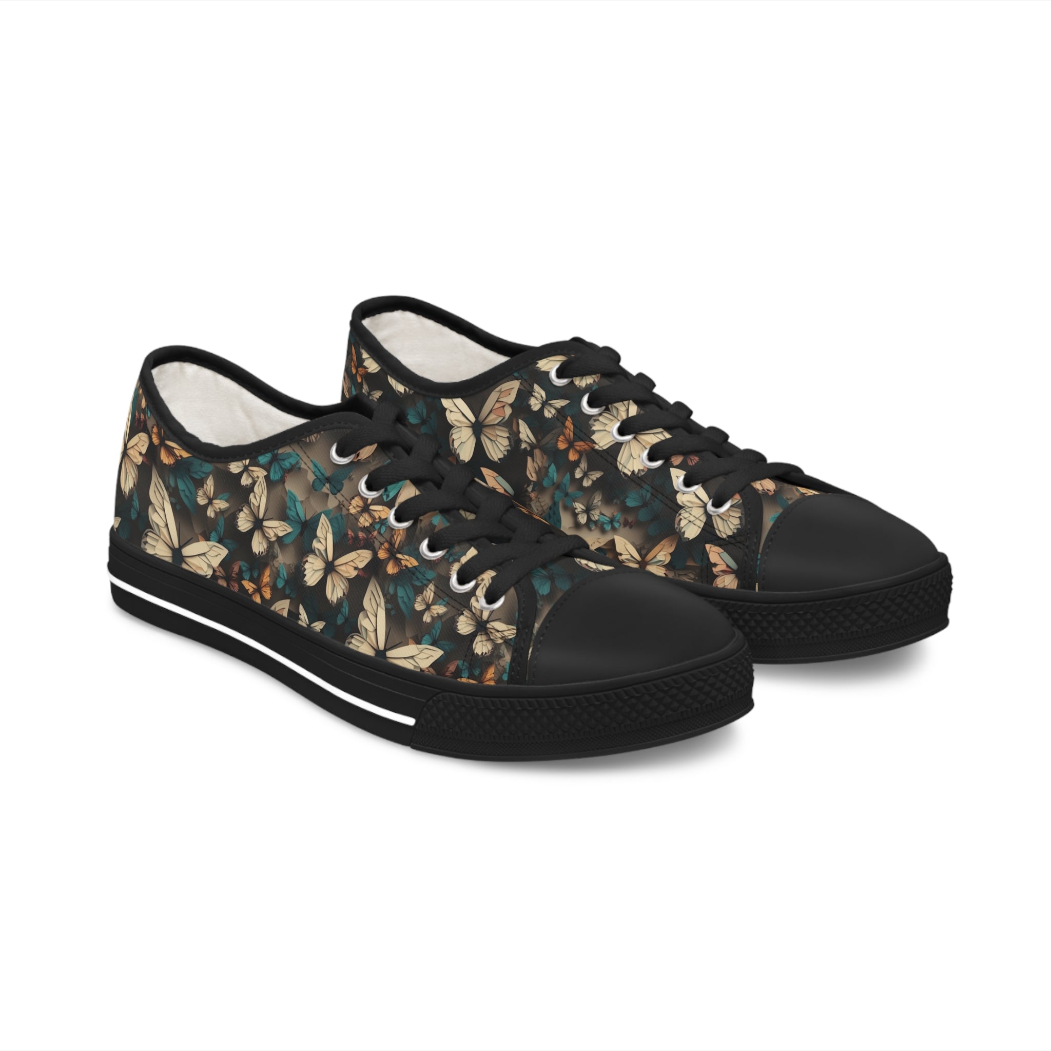 Women's Low Top Sneakers (AOP) - Seamless Butterfly Designs 01