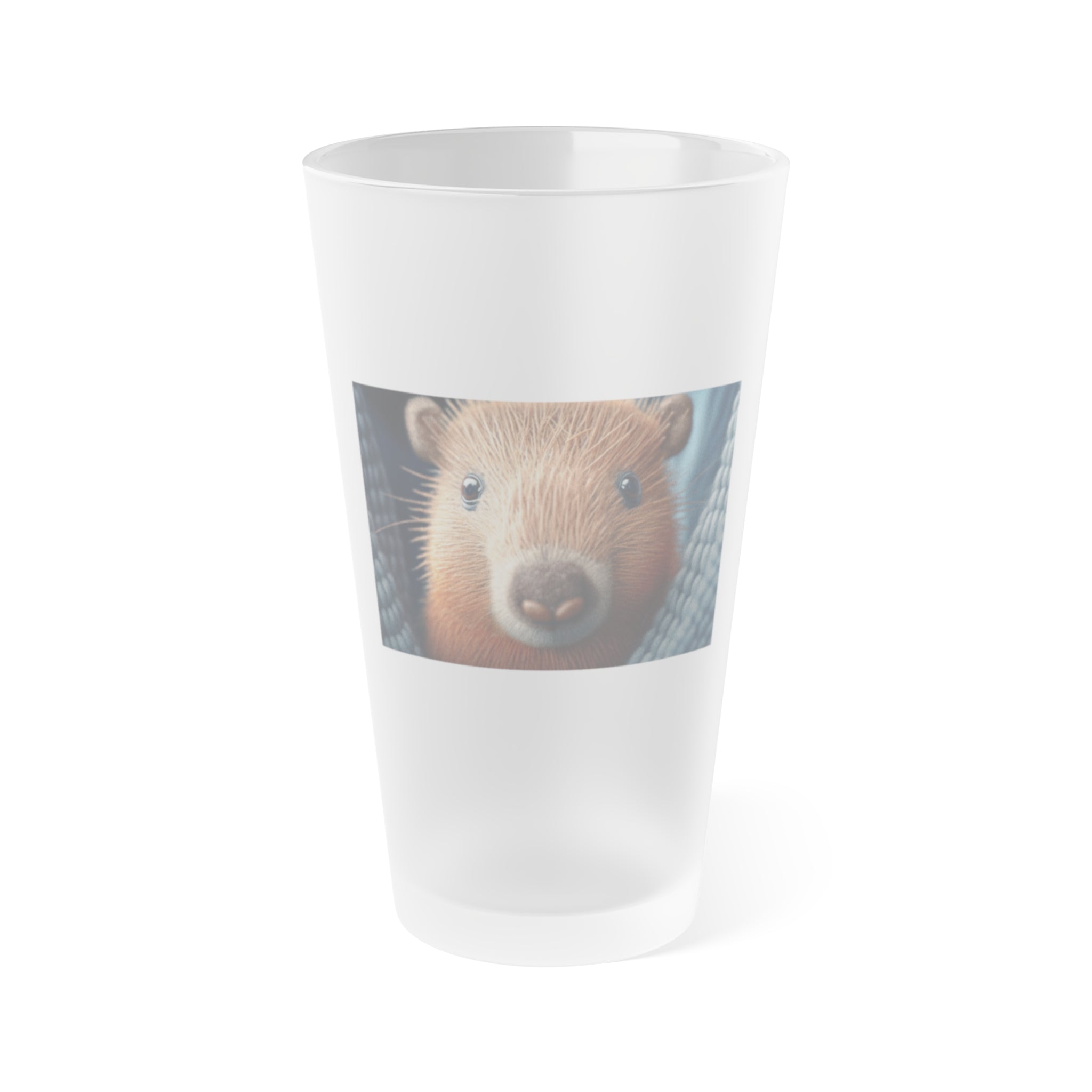 Frosted Pint Glass, 16oz - Animal Knit Arts, Capybara pup