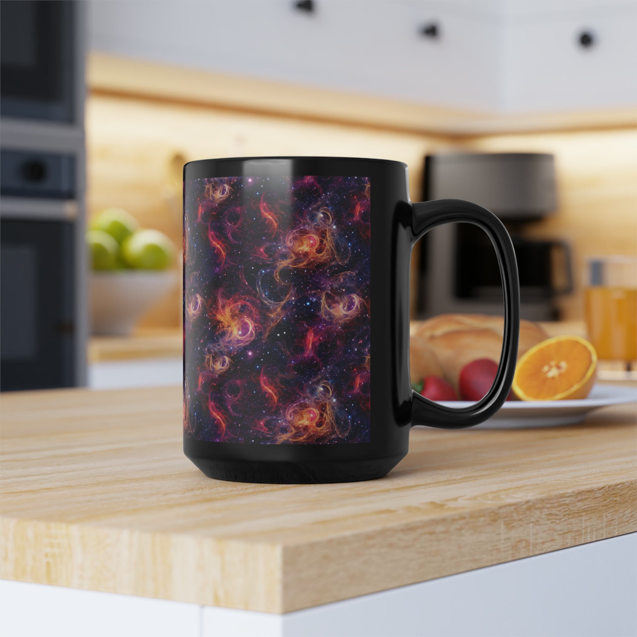 Black Mug, 15oz (AOP) - Fantasy Galaxies 01