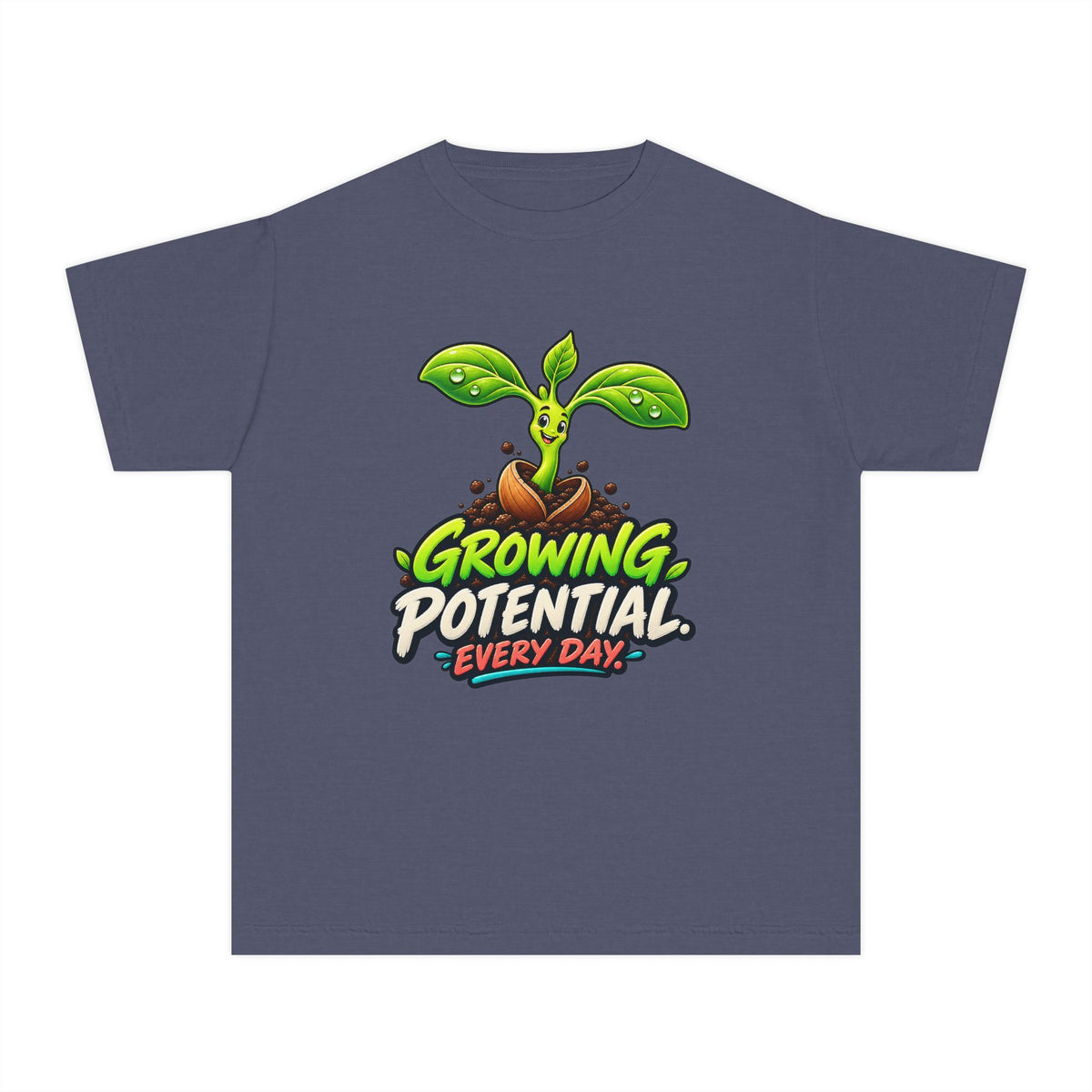 Growing Seedling, a Science design, on a youth midweight cotton tee