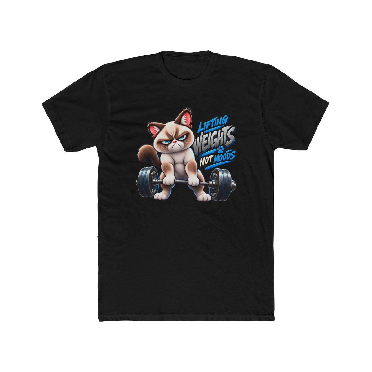 Men's Cotton Crew Tee - Grumpy Cats Collection - Lifting Weights, not Moods