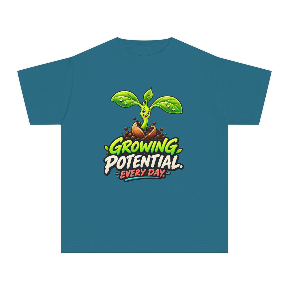 Growing Seedling, a Science design, on a youth midweight cotton tee