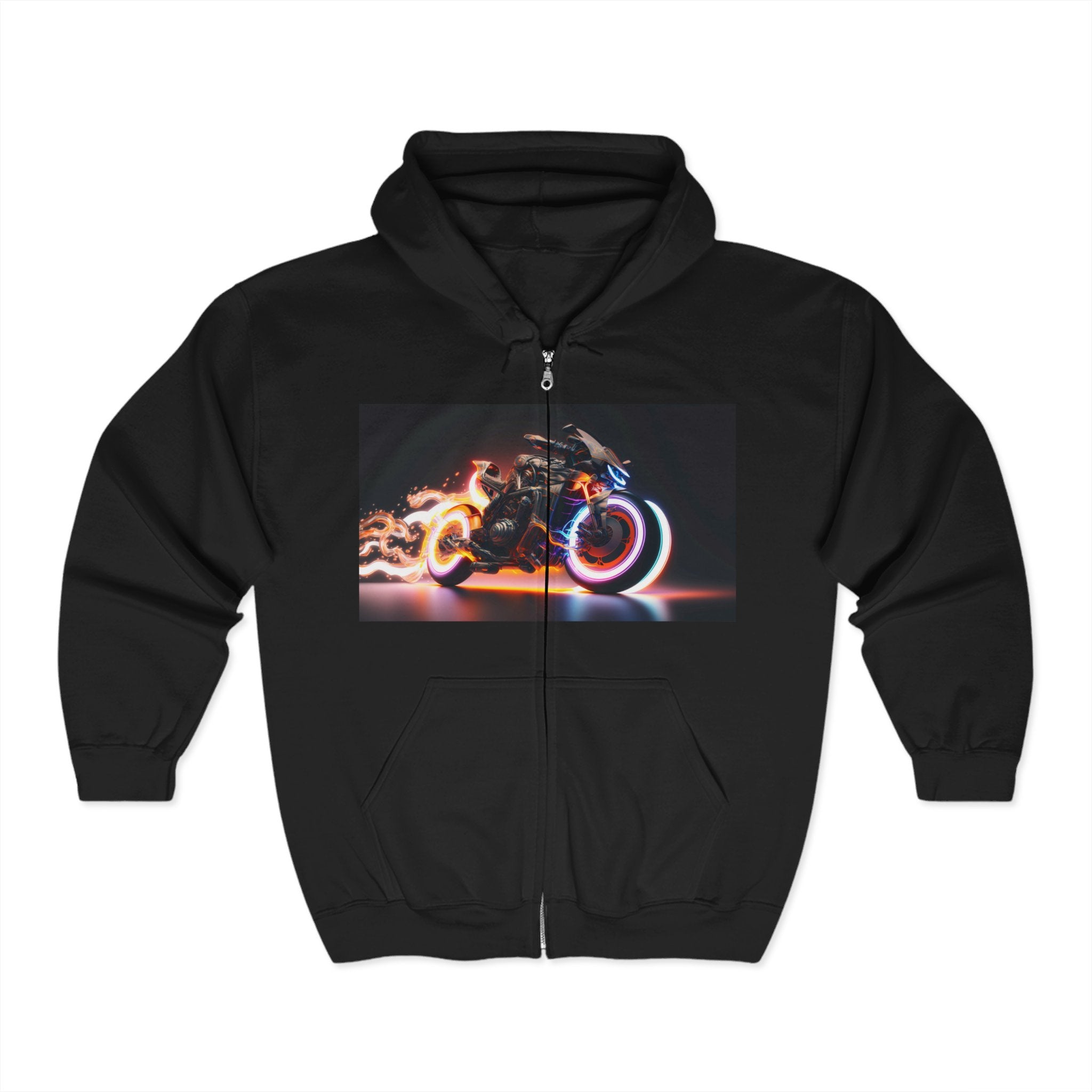 Unisex Heavy Blend™ Full Zip Hooded Sweatshirt - Neon Motorcycle 08