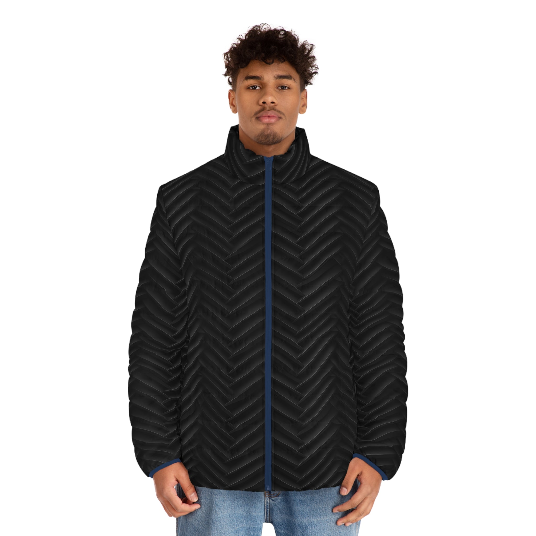 Men's Puffer Jacket (AOP) - Black Noir Designs 06