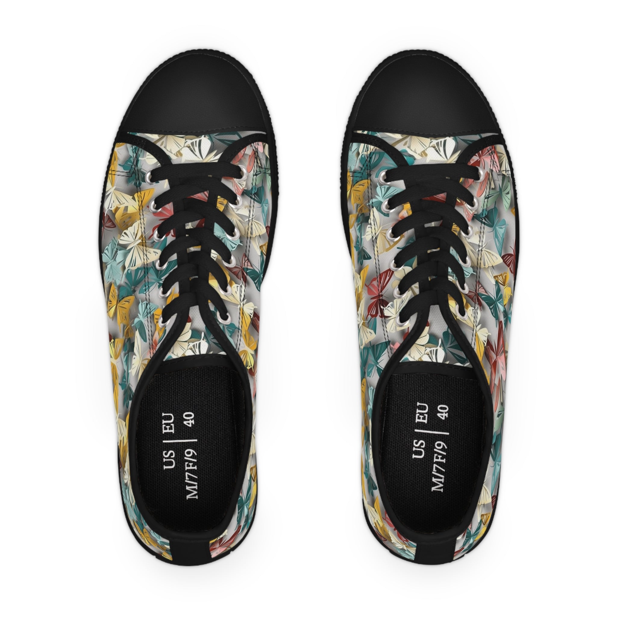 Women's Low Top Sneakers (AOP) - Seamless Butterfly Designs 02