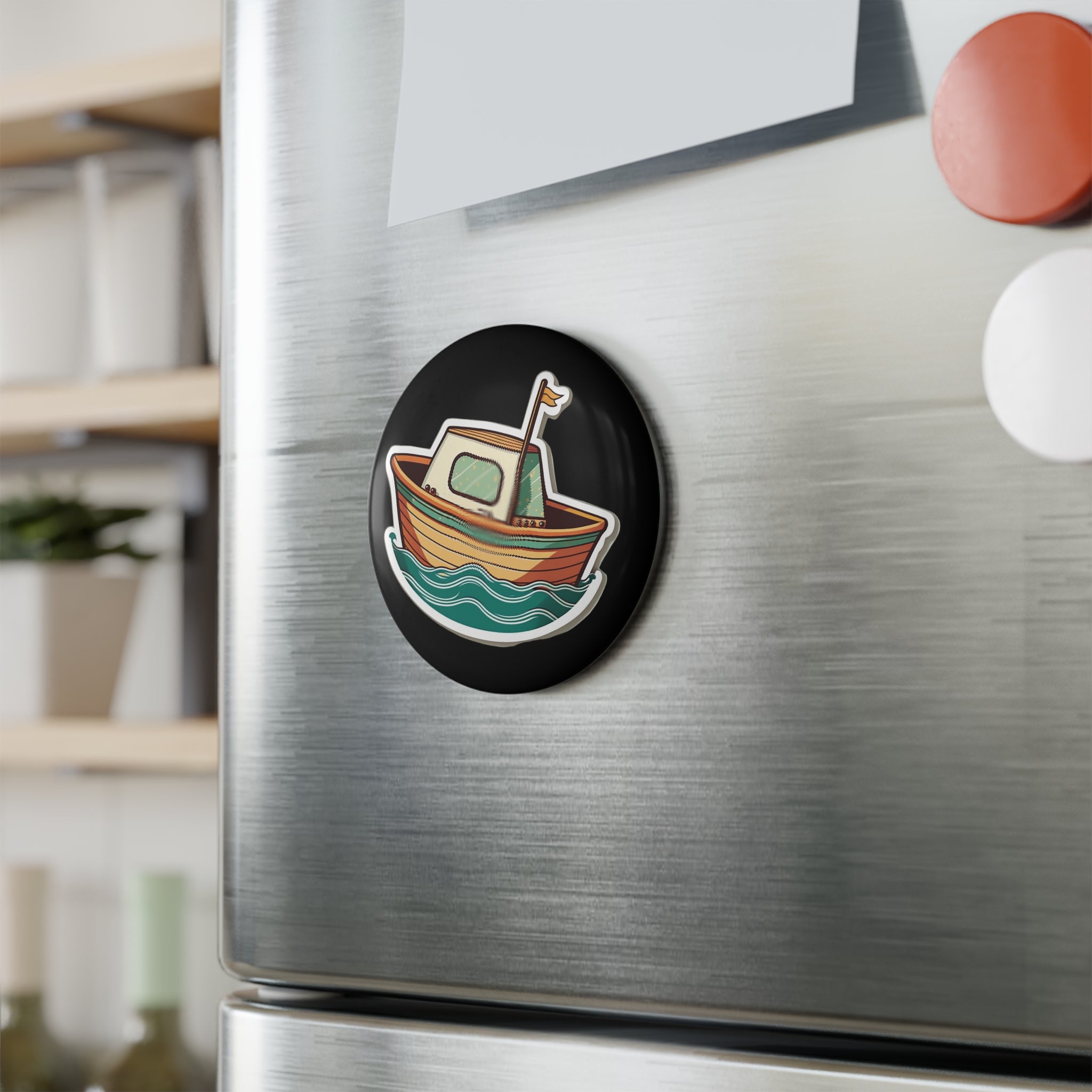 Button Magnet, Round (1 & 10 pcs) - Boat