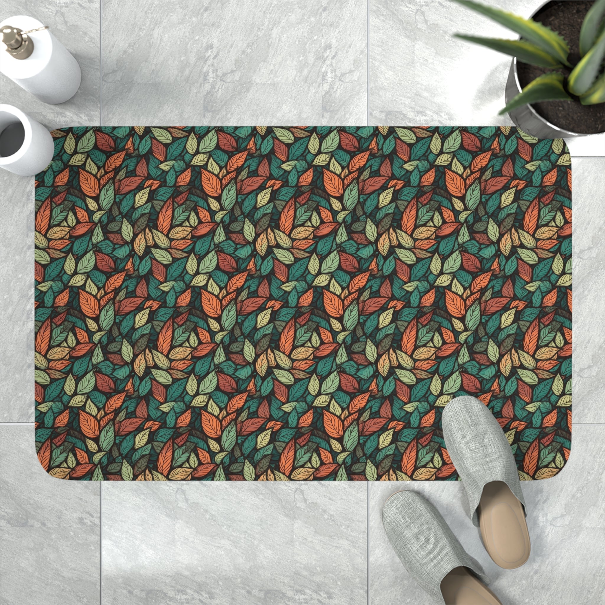 Memory Foam Bath Mat (AOP) - Seamless Leaves Designs