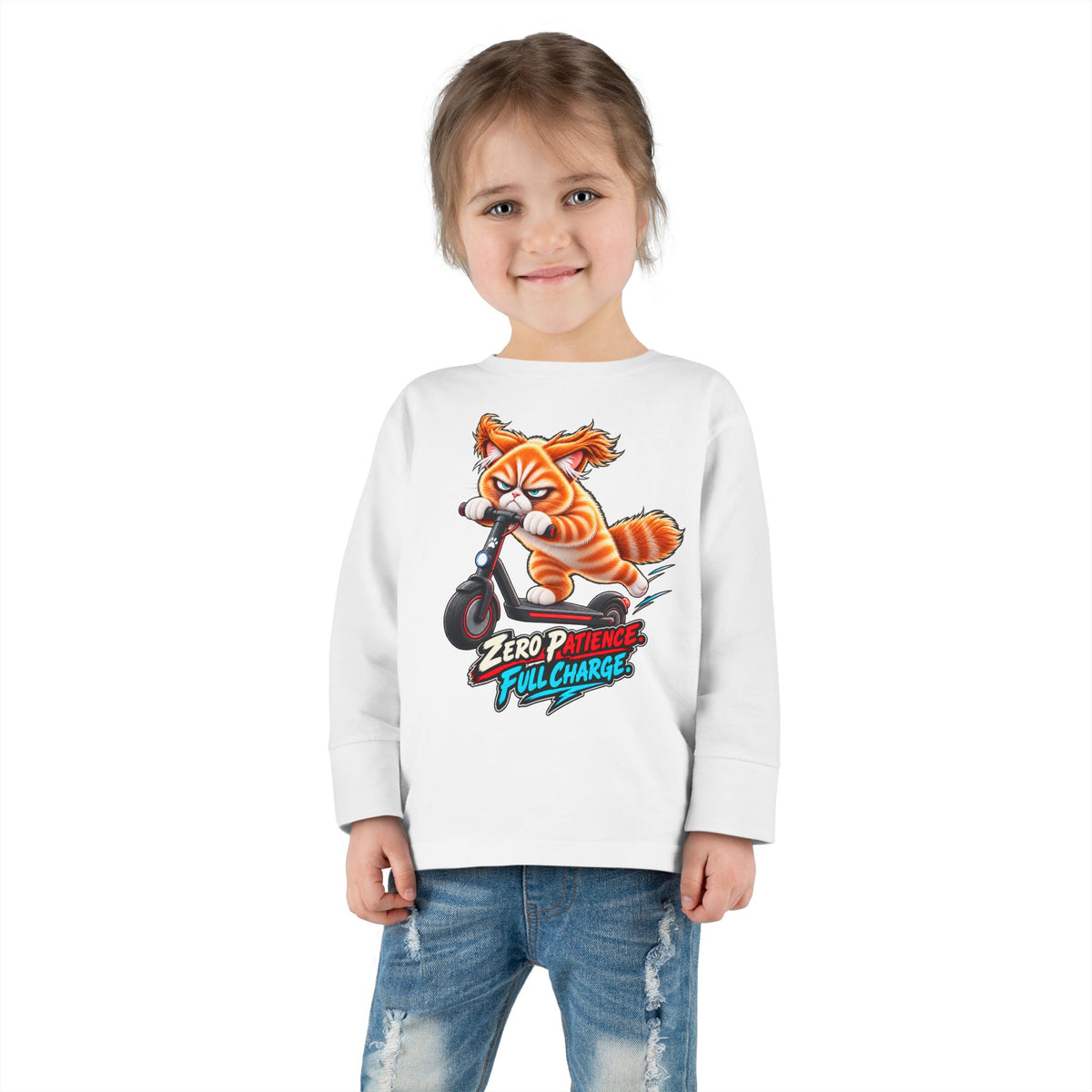 Zero Patience, Full Charge - Mildly Feral - Toddler Long Sleeve Tee