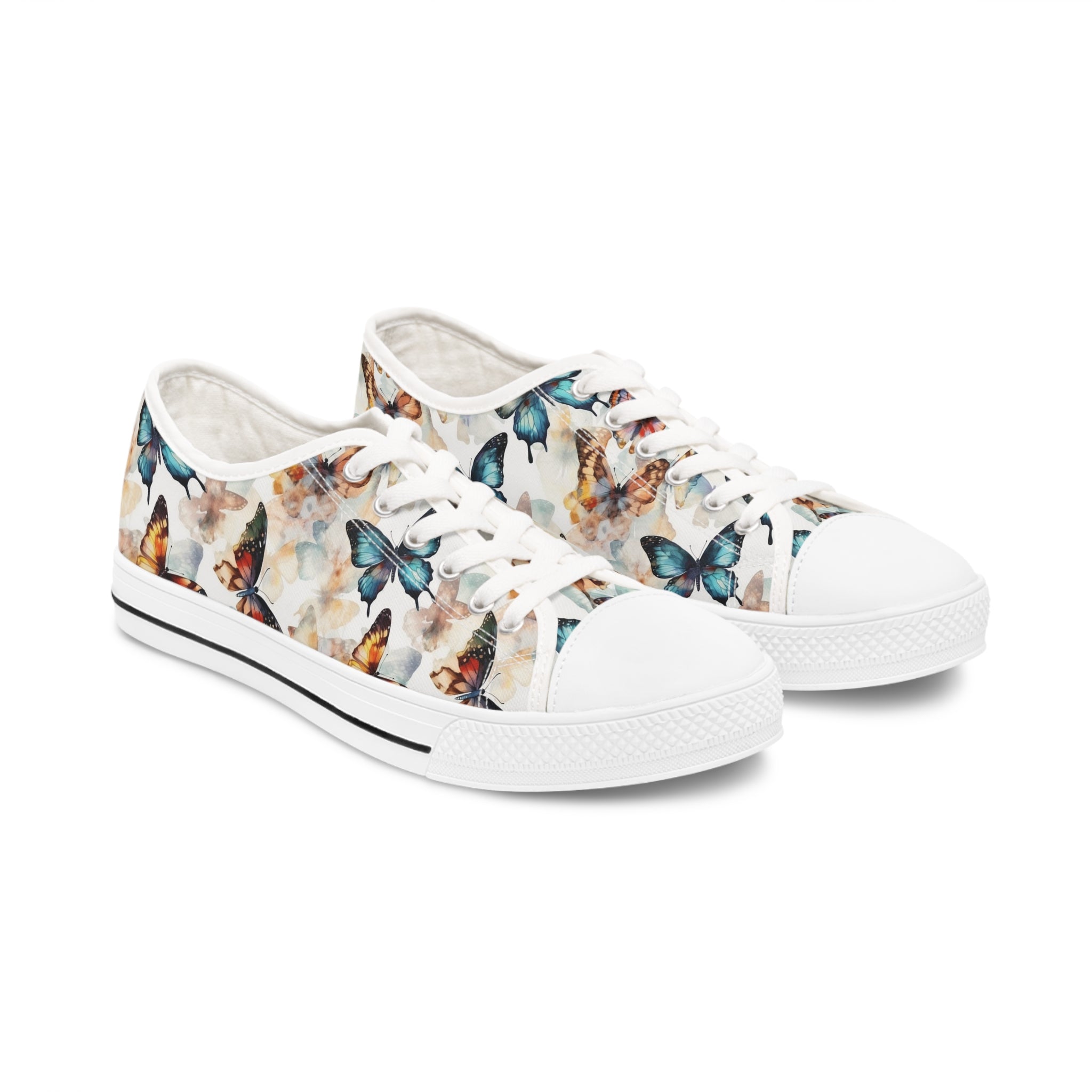 Women's Low Top Sneakers (AOP) - Seamless Butterfly Designs 03