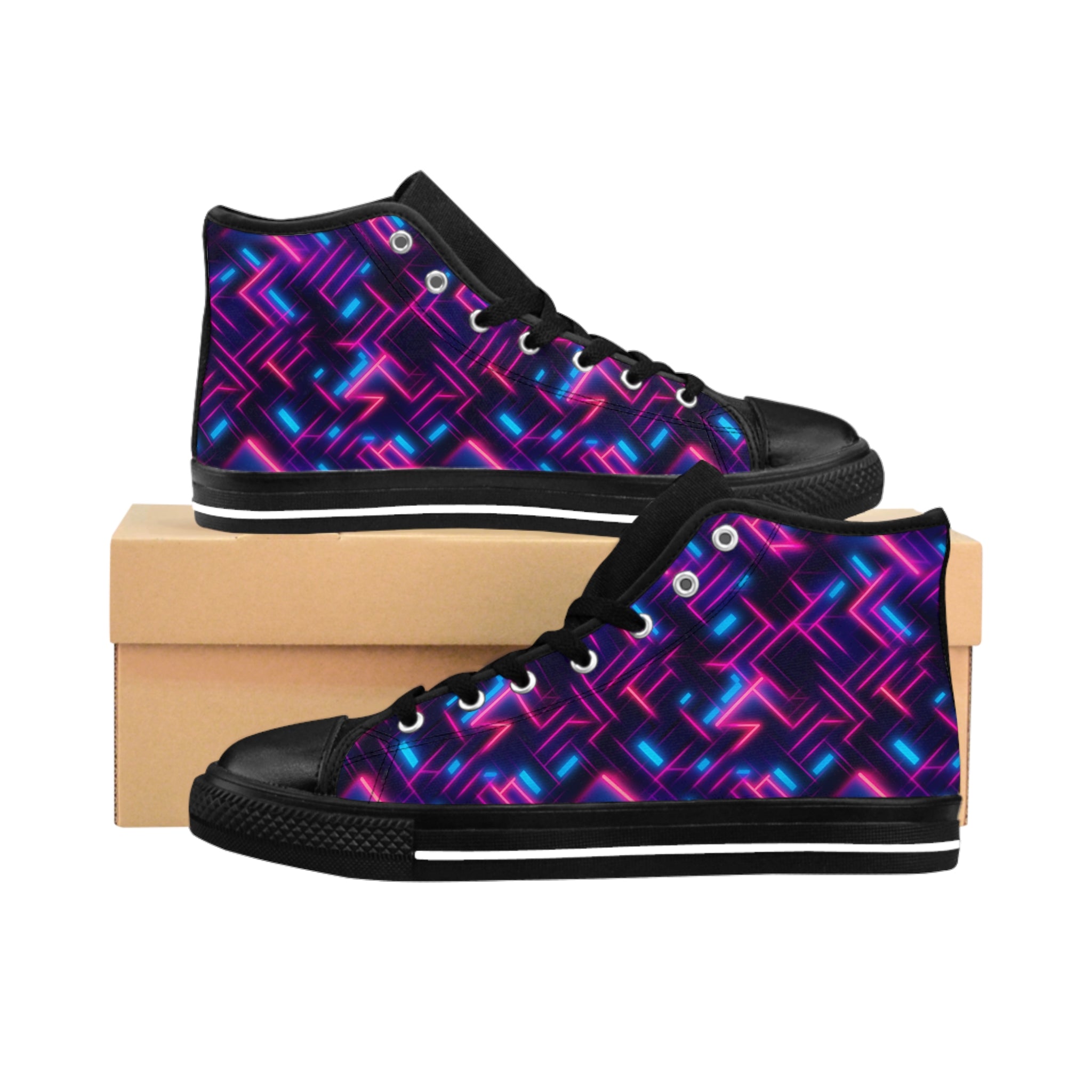 Men's Classic Sneakers (AOP) - Seamless Vibrant Synthwave Designs 01
