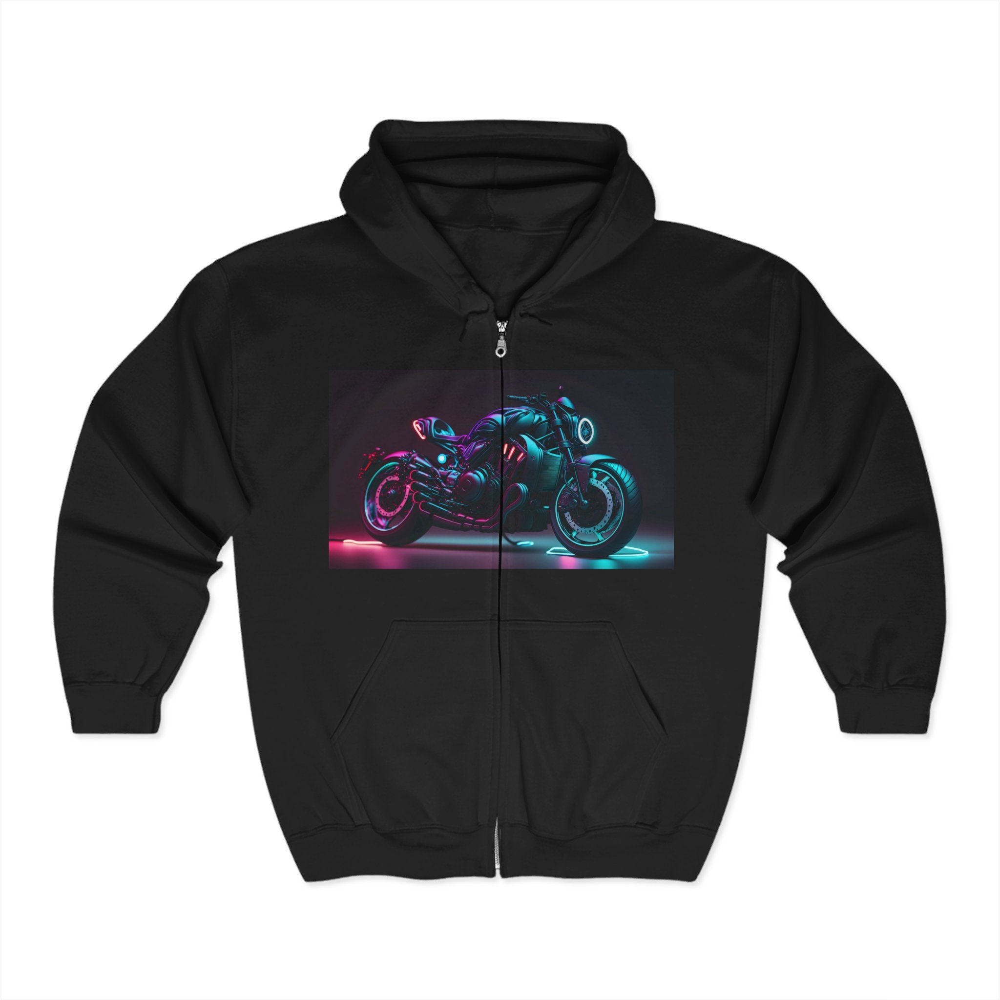 Unisex Heavy Blend™ Full Zip Hooded Sweatshirt - Neon Motorcycle 02