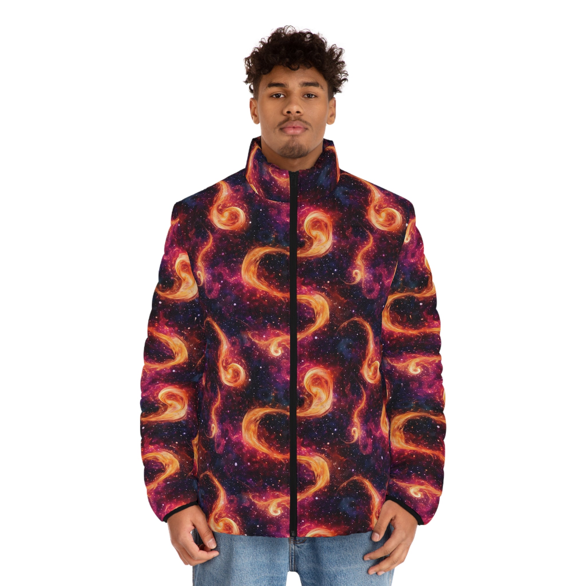 Men's Puffer Jacket (AOP) - Digital Galaxies 03