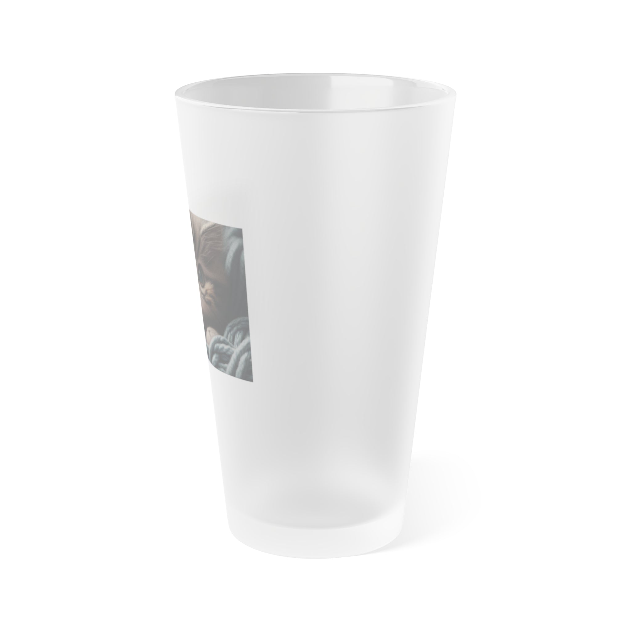 Frosted Pint Glass, 16oz - Animal Knit Arts, Cat kitten