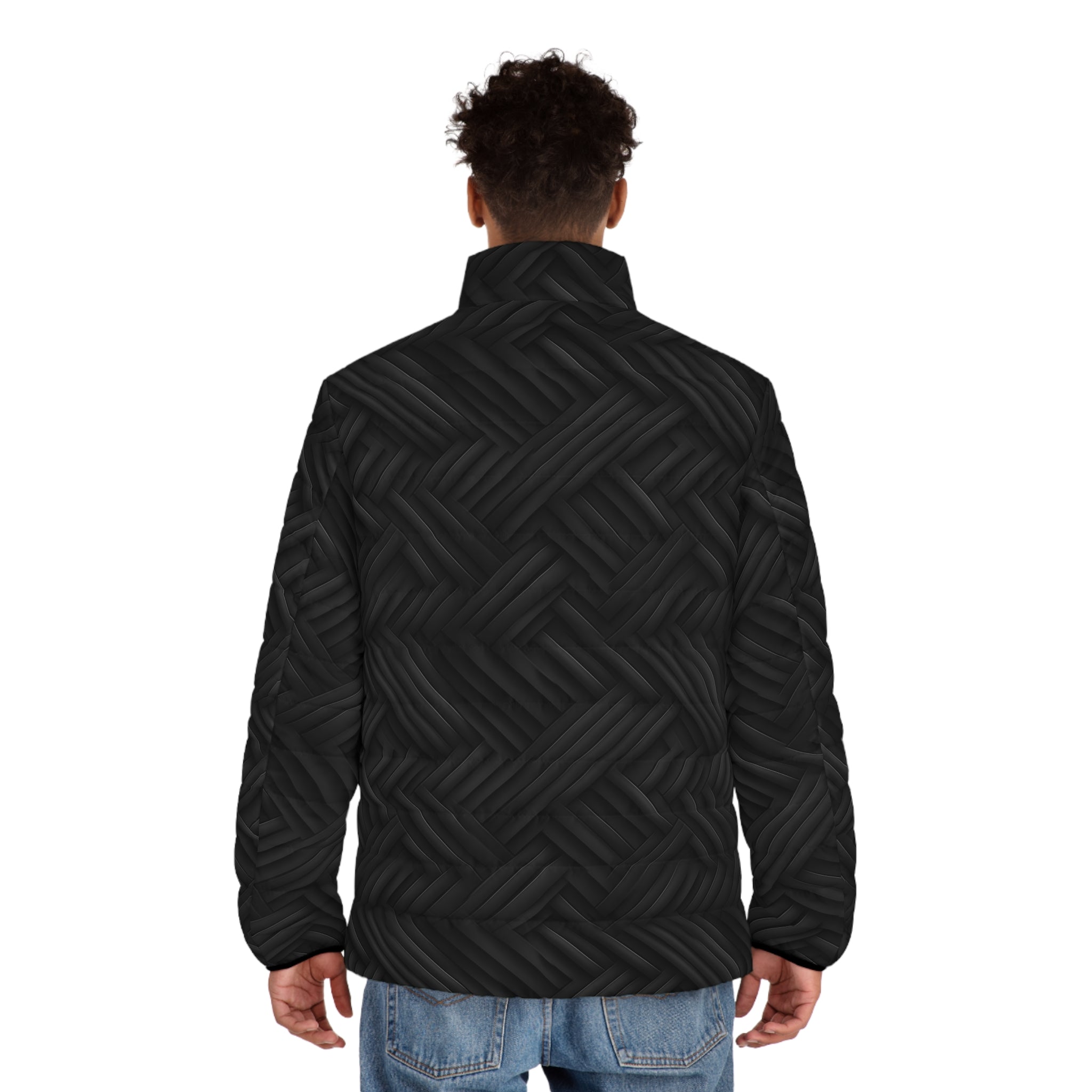 Men's Puffer Jacket (AOP) - Black Noir Designs 01