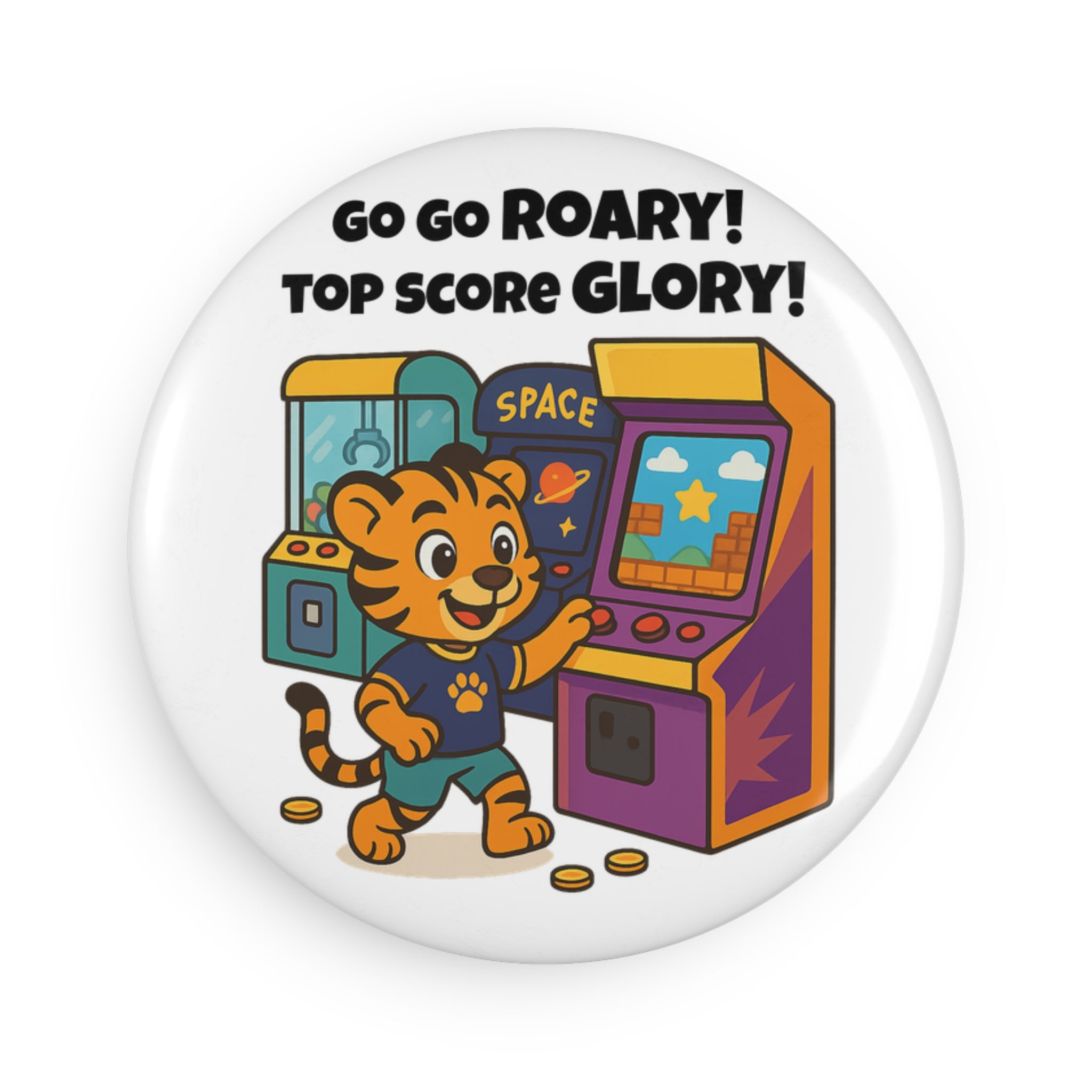 Button Magnet, Round (1 & 10 pcs) - Roary at the Arcade