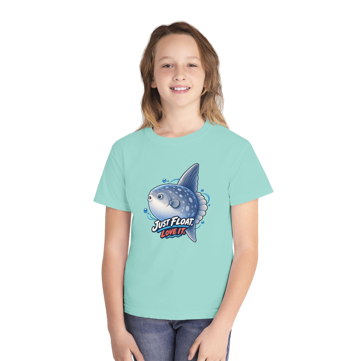 Sunfish drifting, a Science design, on a youth midweight cotton tee