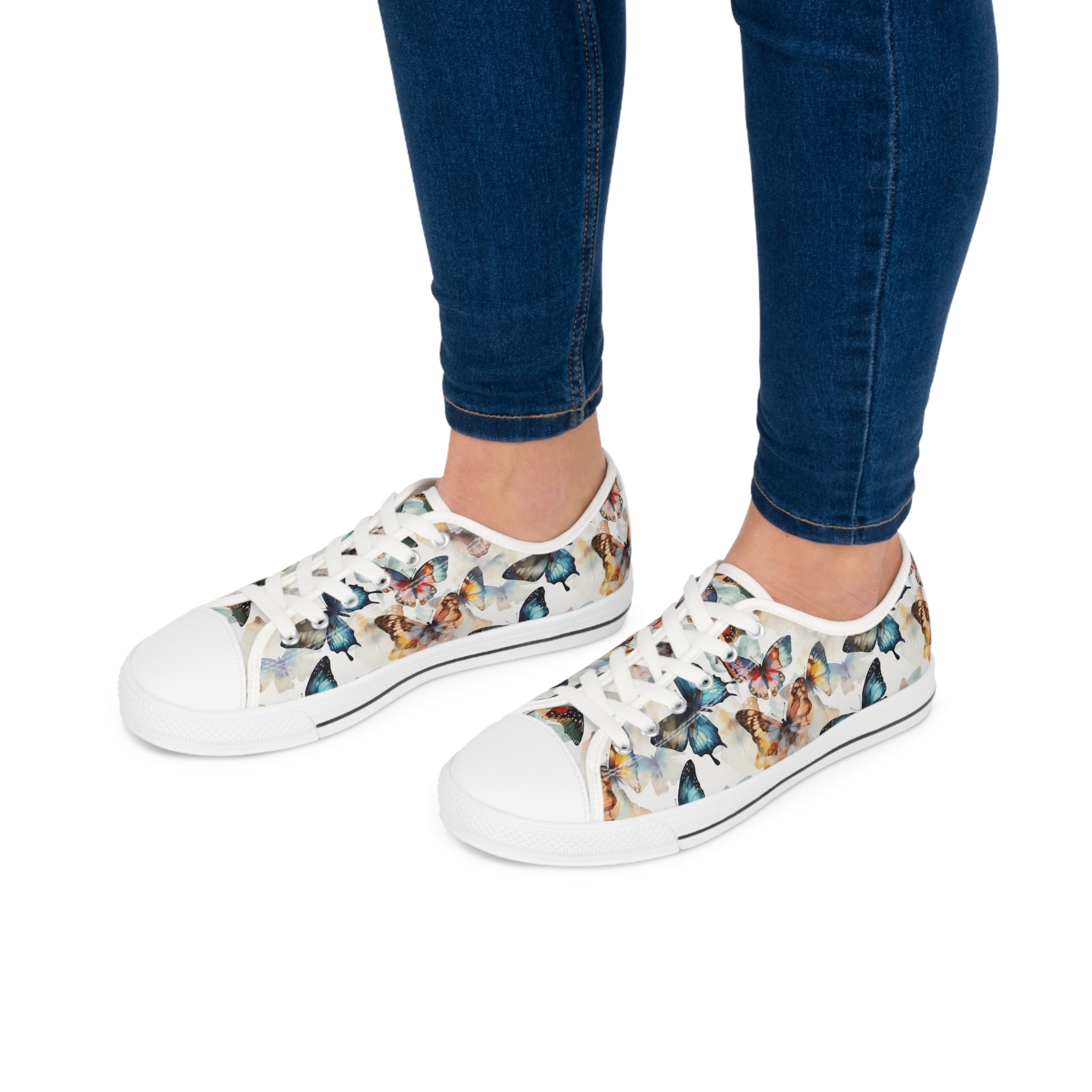 Women's Low Top Sneakers (AOP) - Seamless Butterfly Designs 03