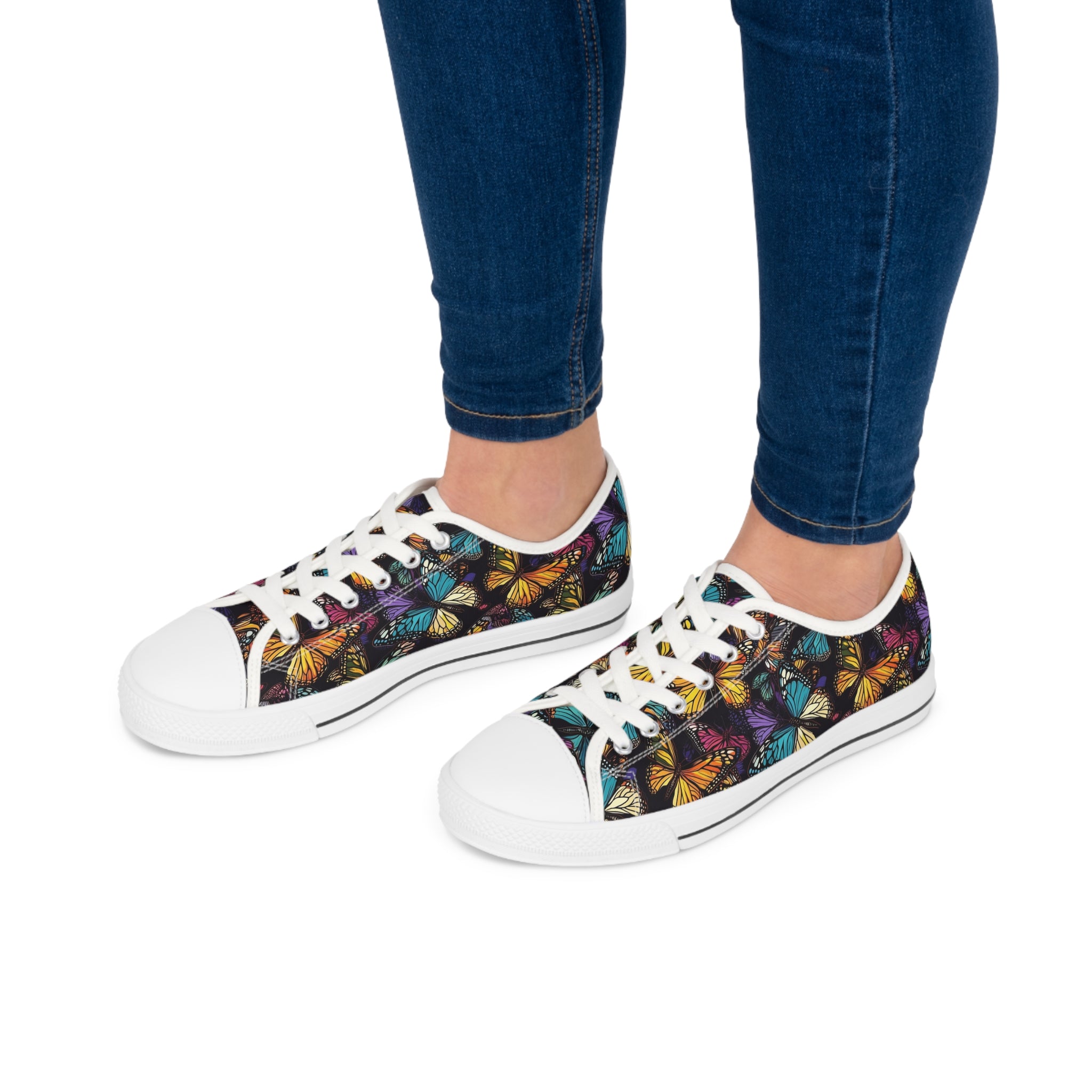 Women's Low Top Sneakers (AOP) - Seamless Butterfly Designs 06