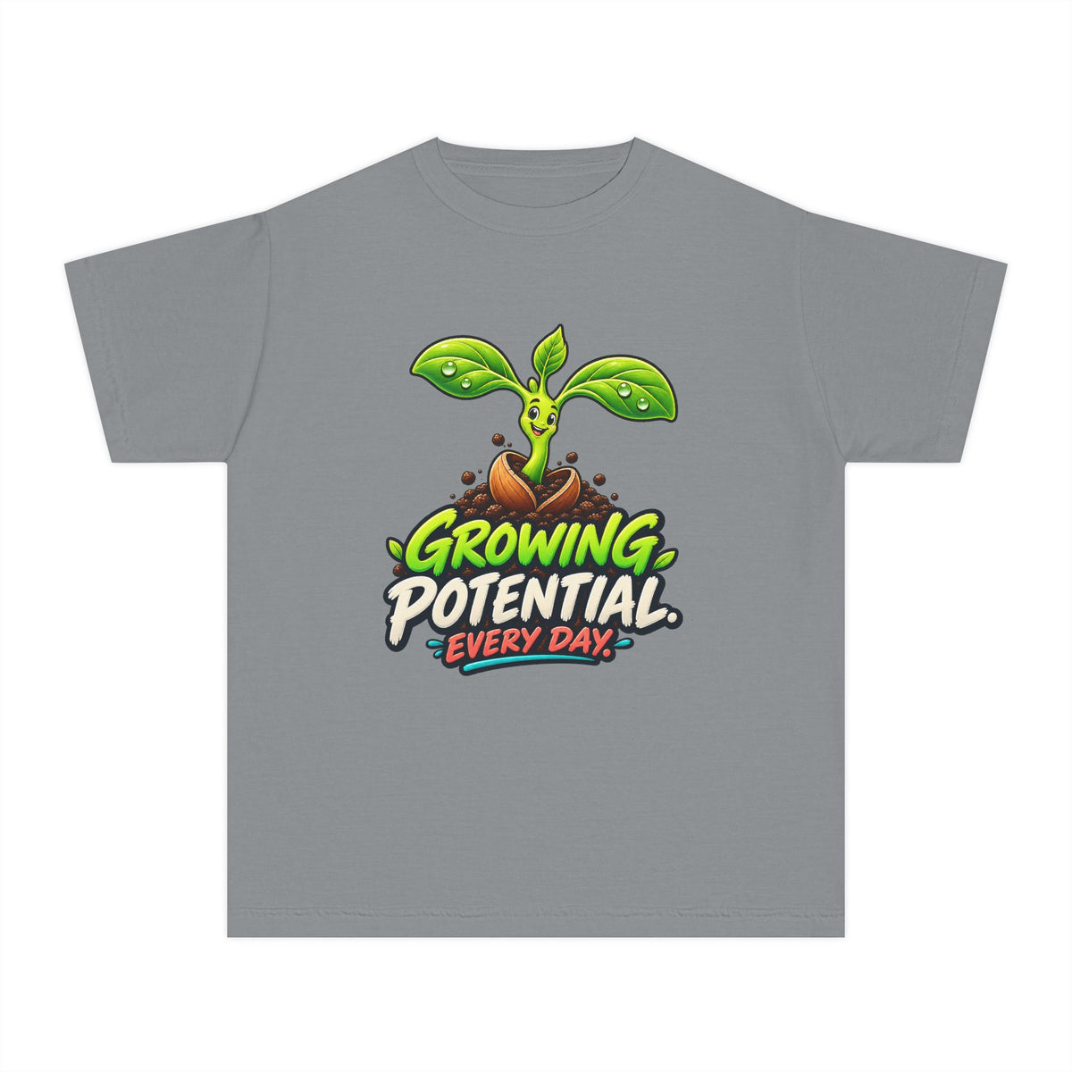 Growing Seedling, a Science design, on a youth midweight cotton tee