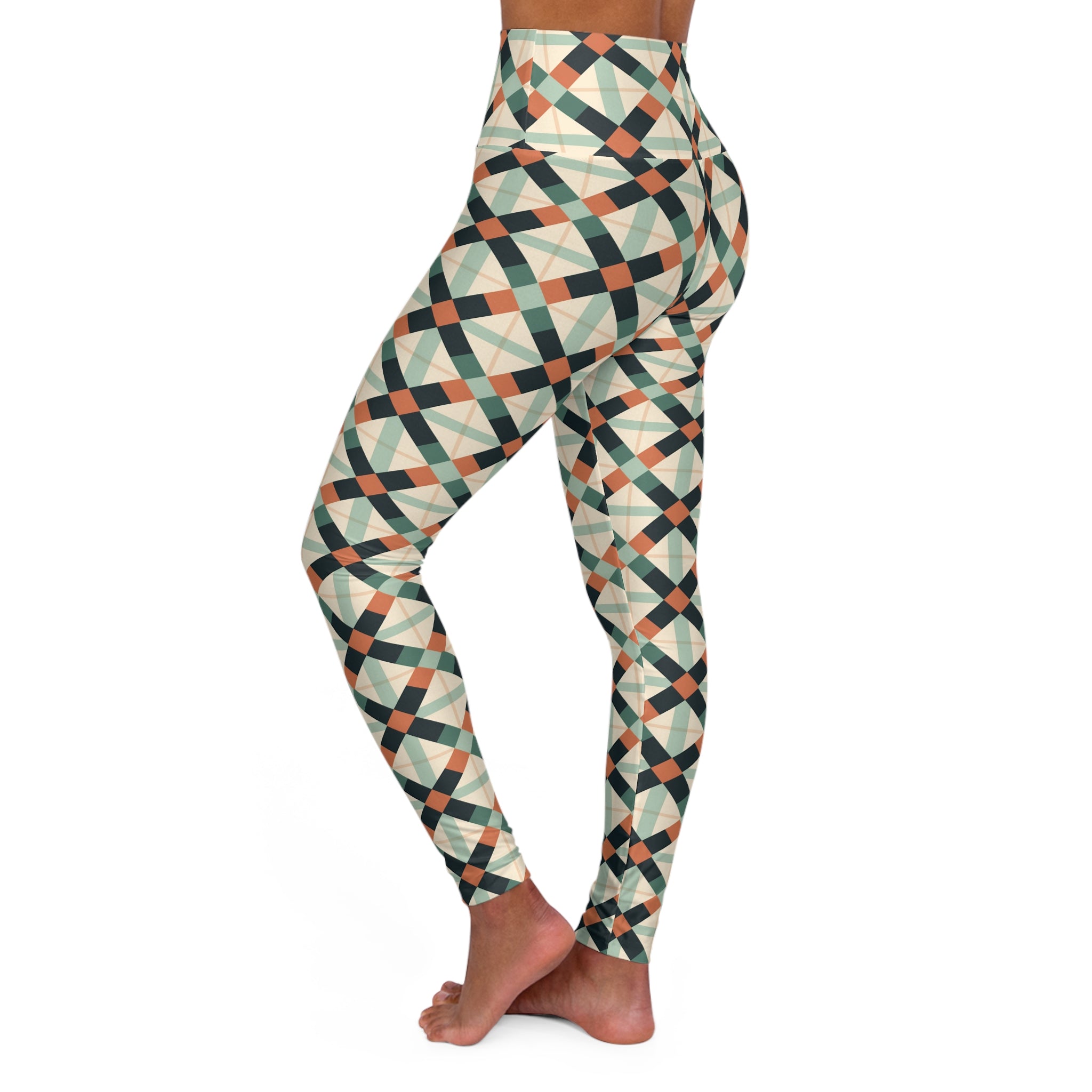 High Waisted Yoga Leggings (AOP) - Seamless Checkered Designs 05