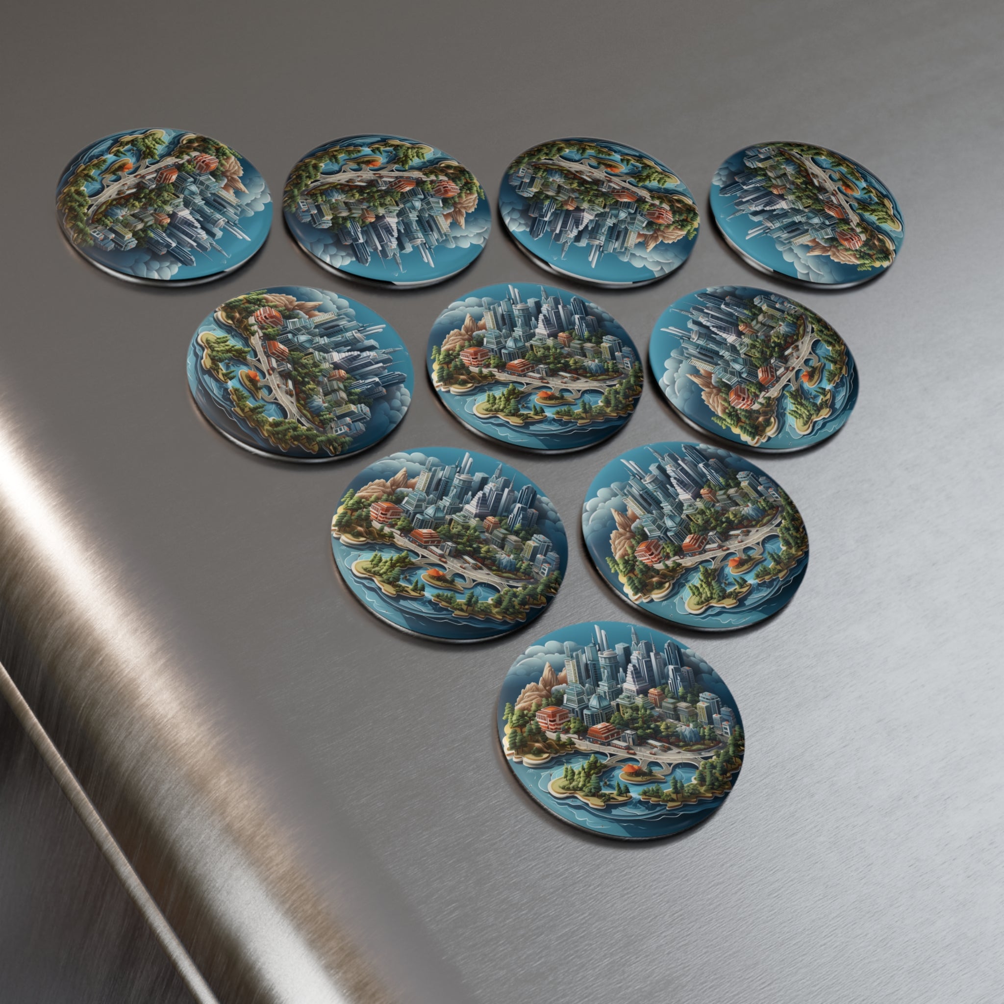 Button Magnet, Round (1 & 10 pcs) - Isometric City Designs 05