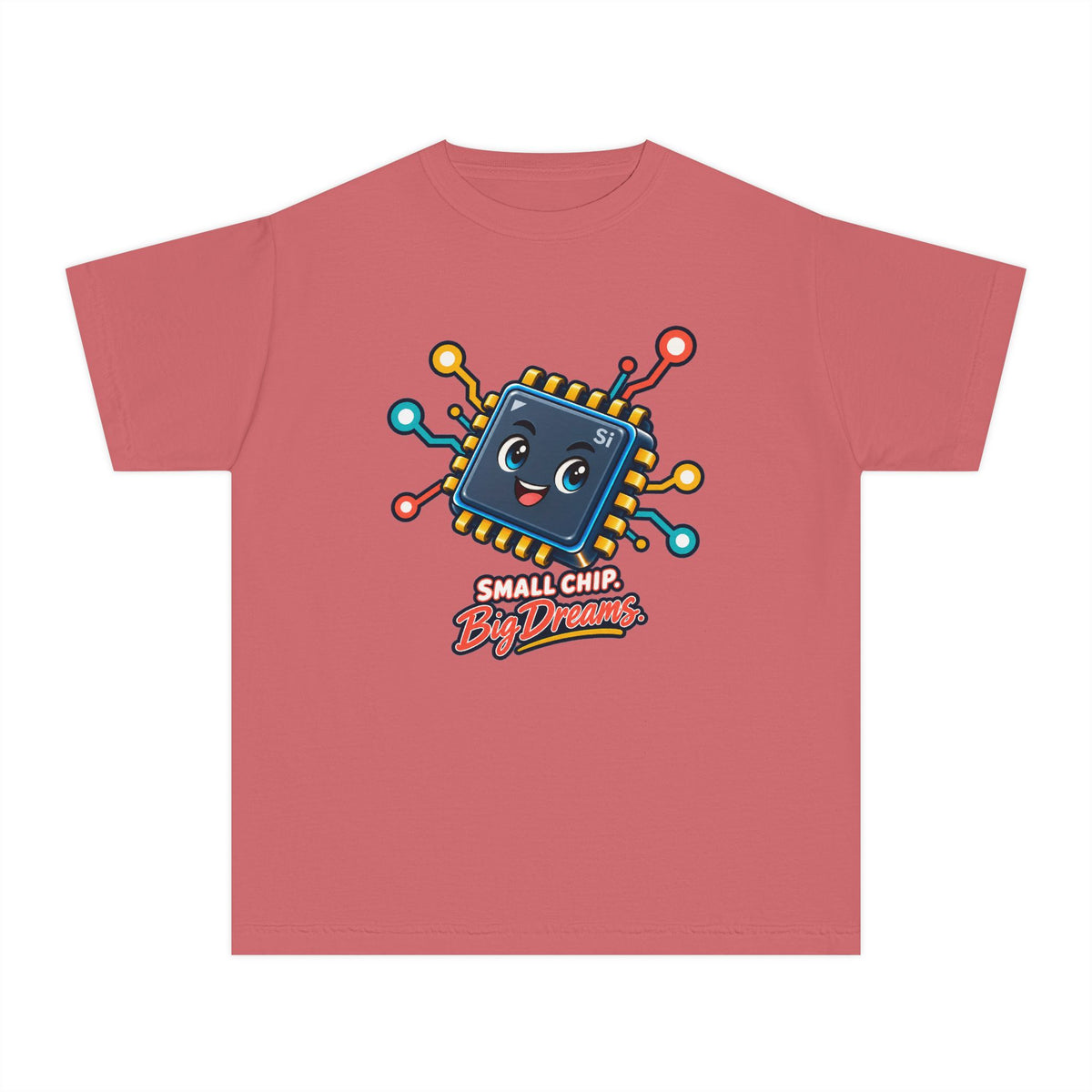Small Chip, Big Dreams, a Science design, on a youth midweight cotton tee