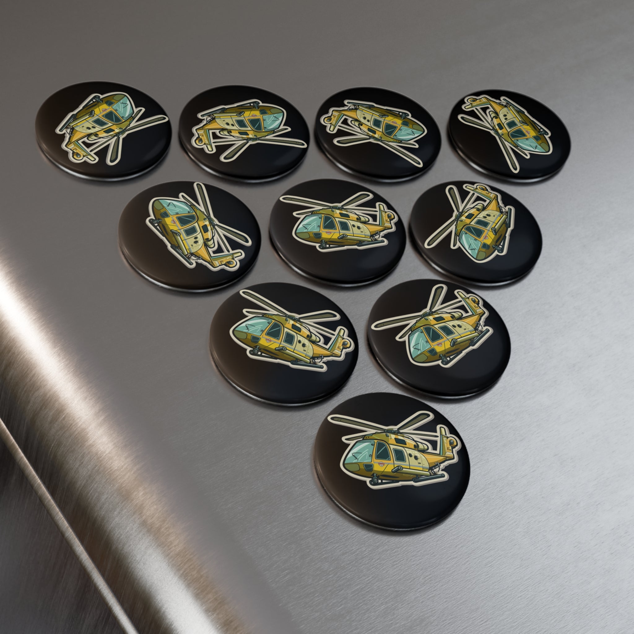 Button Magnet, Round (1 & 10 pcs) - Helicopter