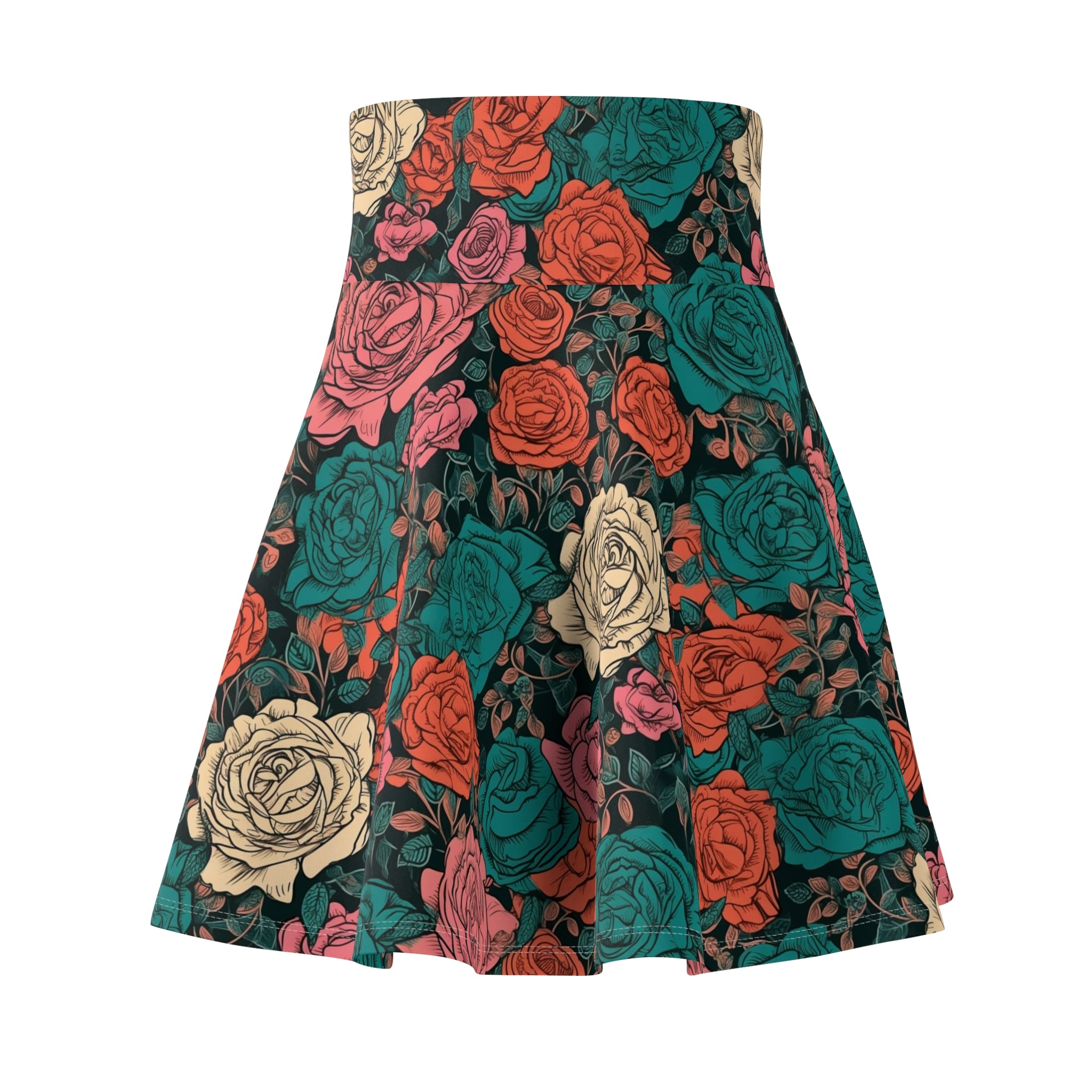 Women's Skater Skirt (AOP) - Seamless Watercolor Designs - Roses 02