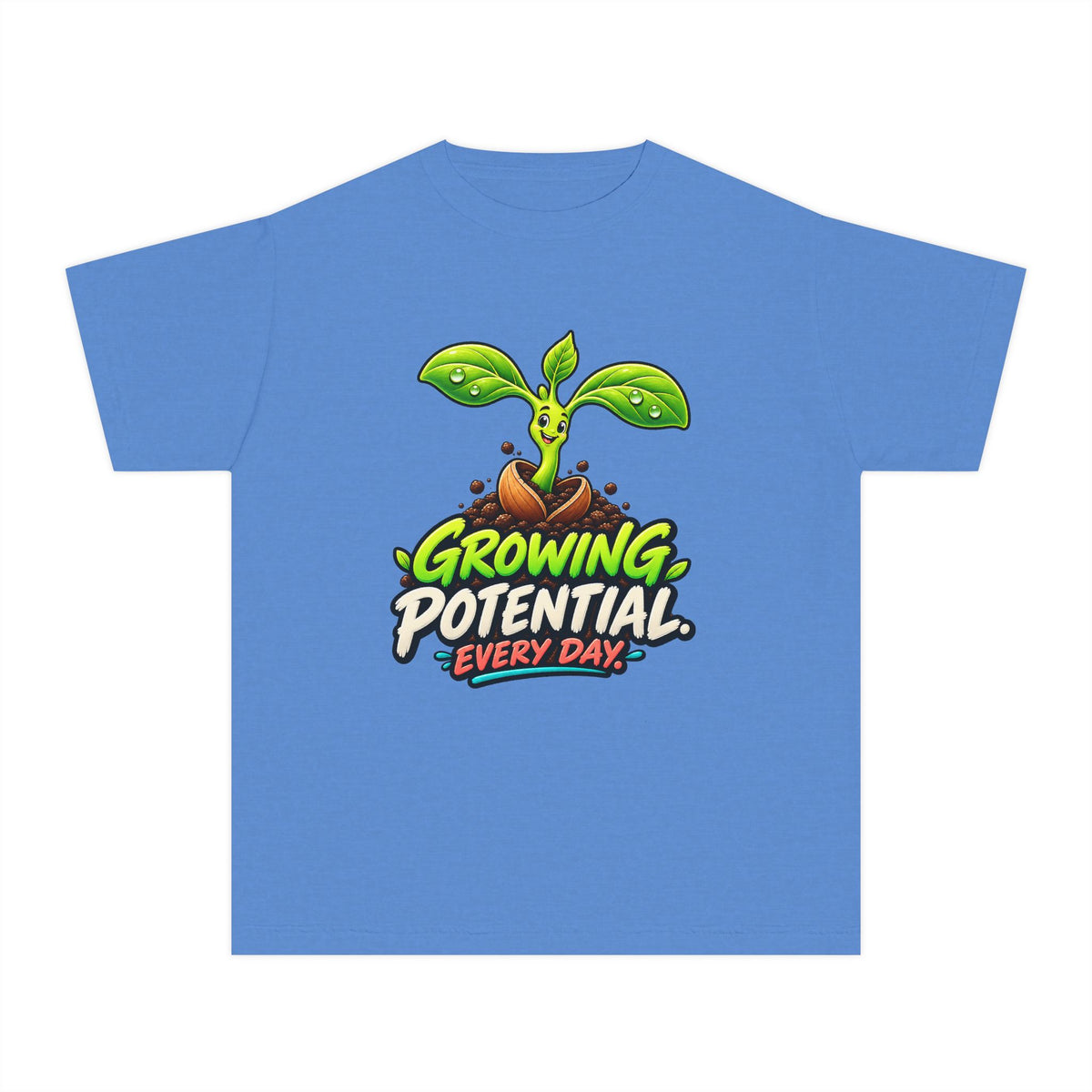 Growing Seedling, a Science design, on a youth midweight cotton tee