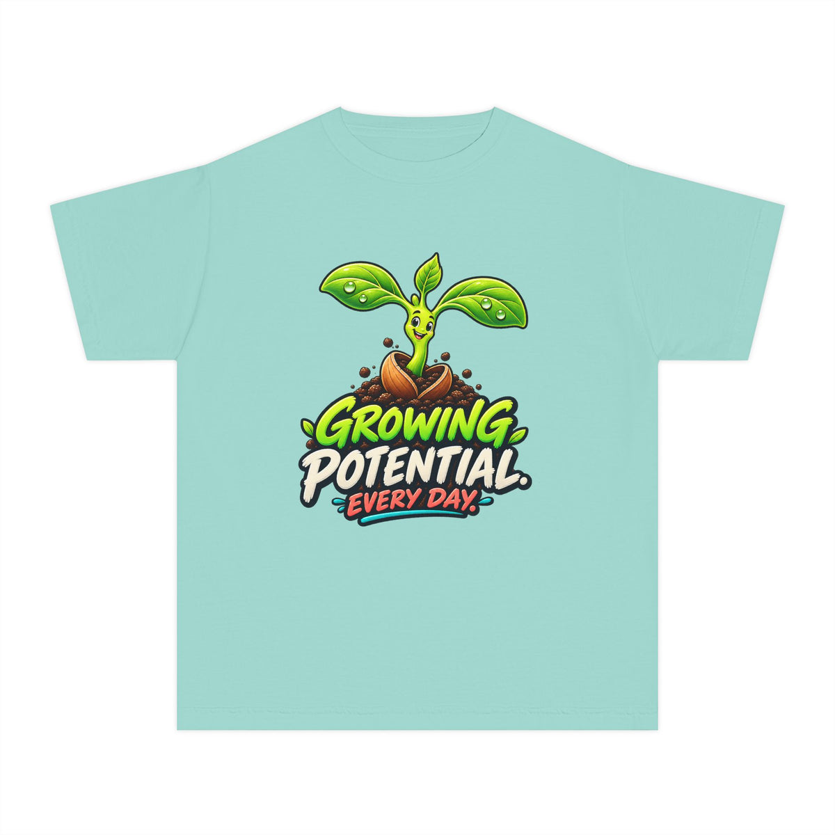 Growing Seedling, a Science design, on a youth midweight cotton tee