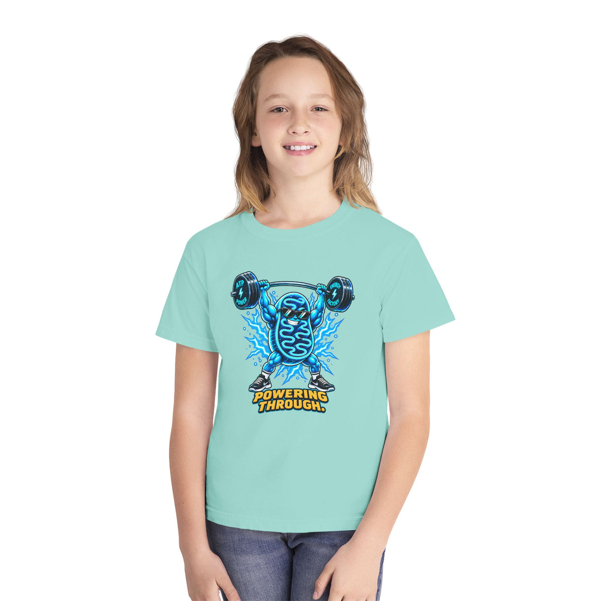 Mitochondria Powerhouse, a Science design, on a youth midweight cotton tee