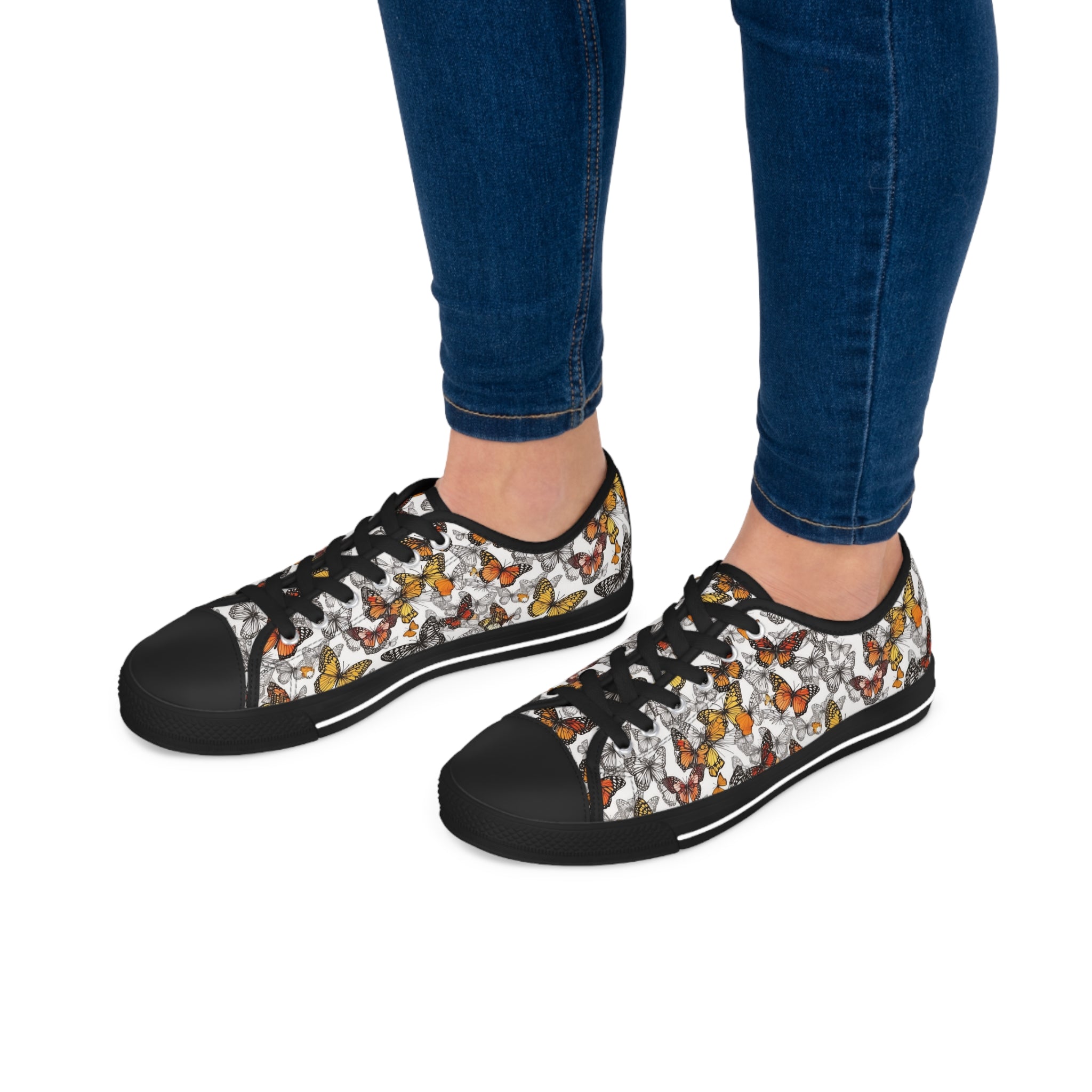 Women's Low Top Sneakers (AOP) - Seamless Butterfly Designs 04