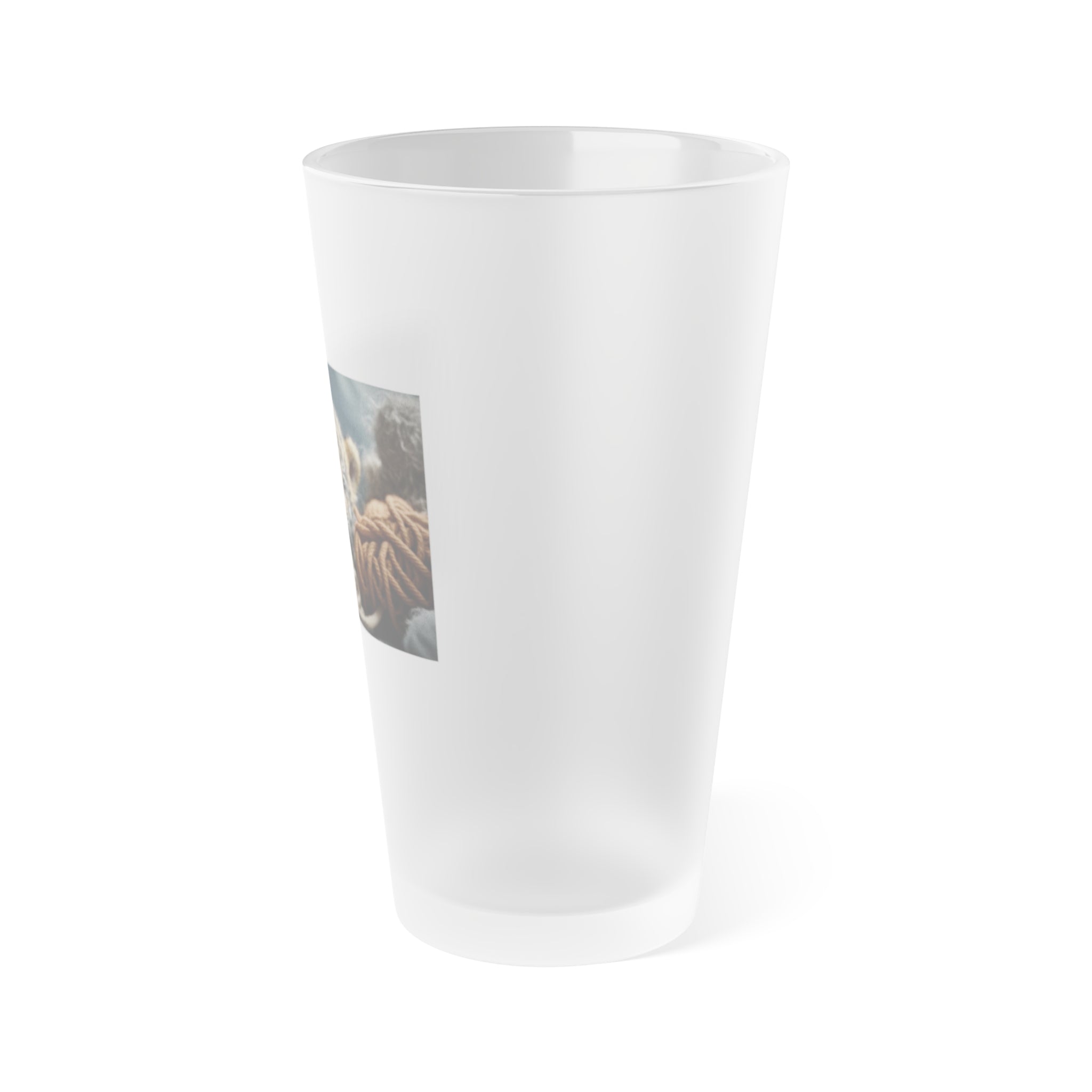 Frosted Pint Glass, 16oz - Animal Knit Arts, Tiger cub