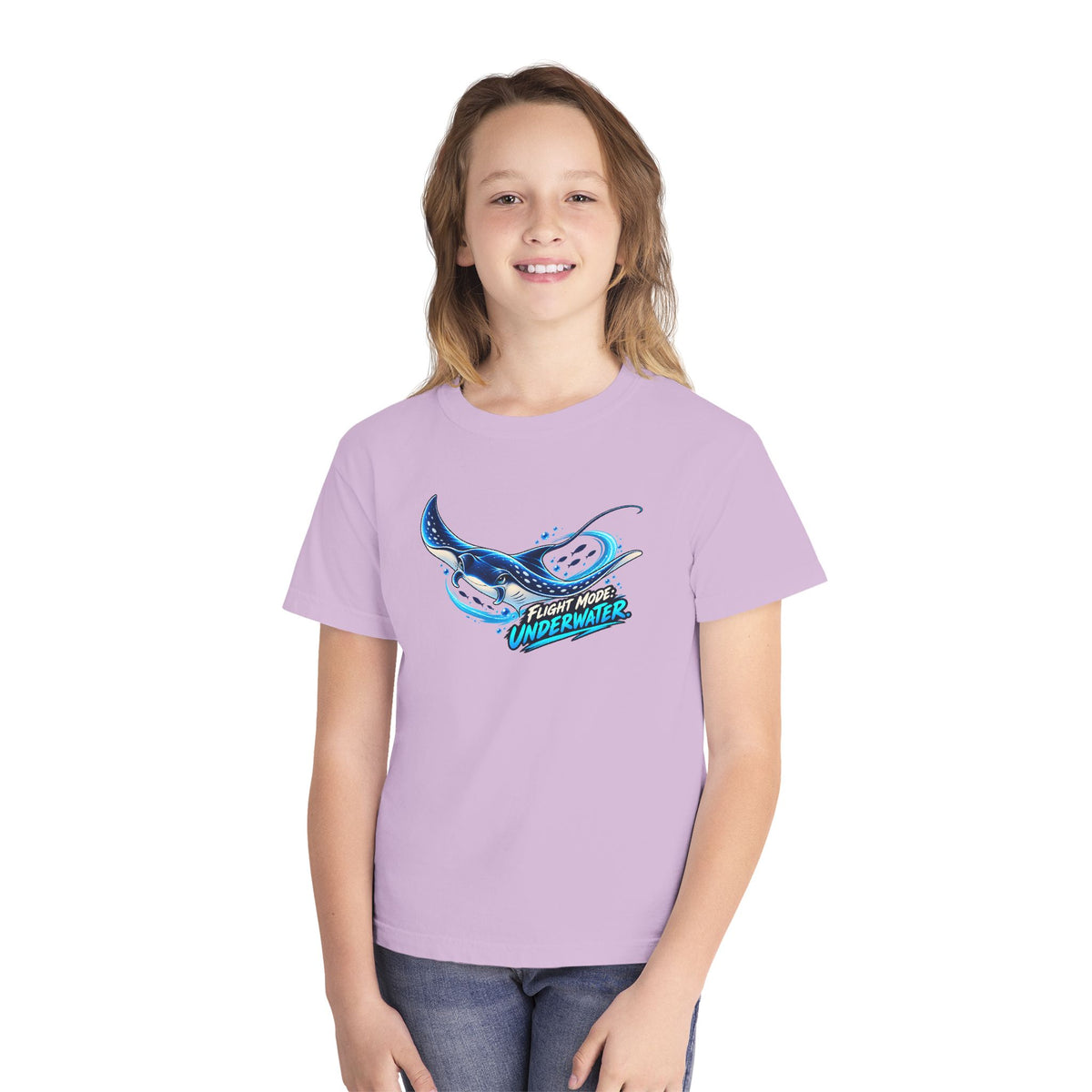 Manta Ray Flying Underwater, a Science design, on a youth midweight cotton tee