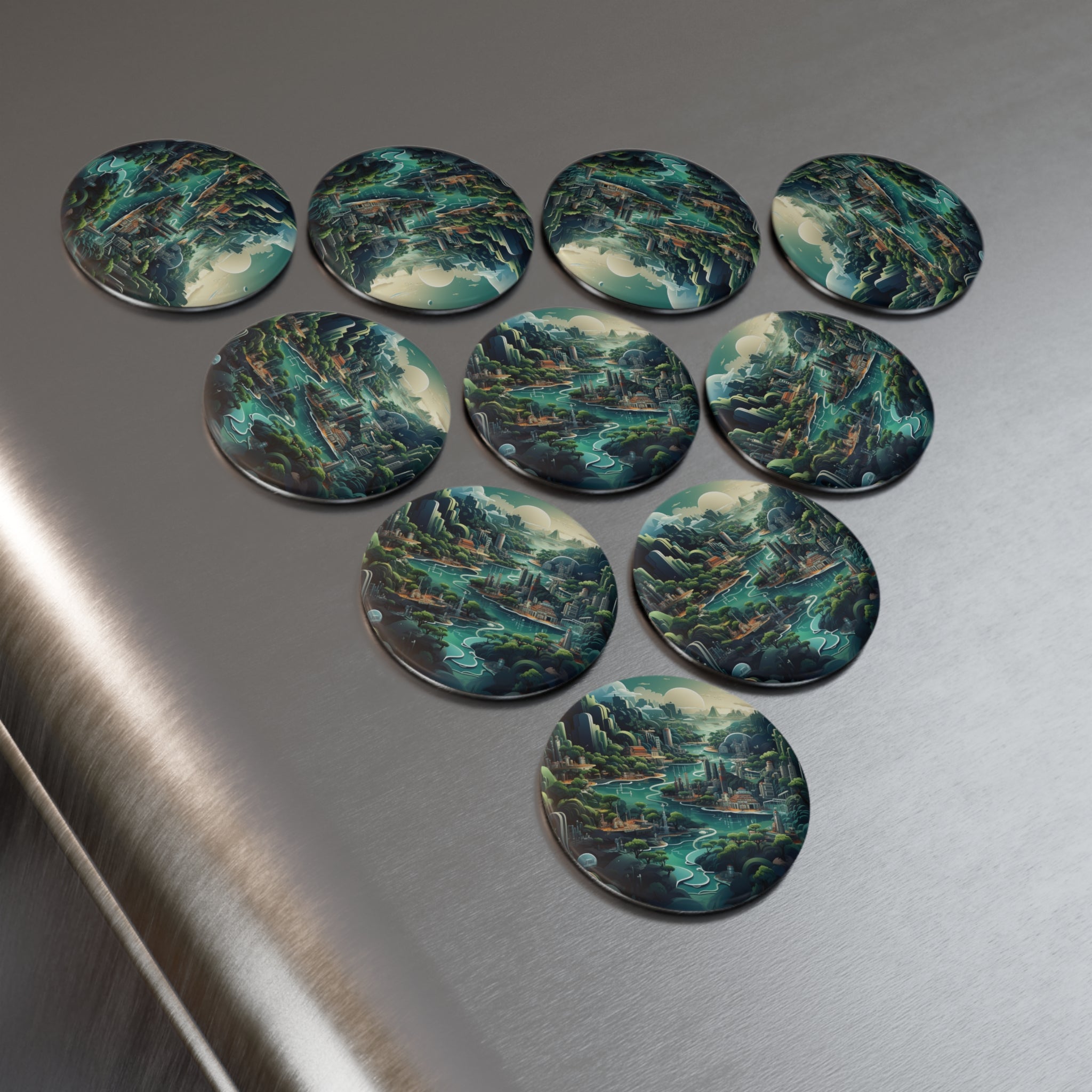 Button Magnet, Round (1 & 10 pcs) - Isometric City Designs 06