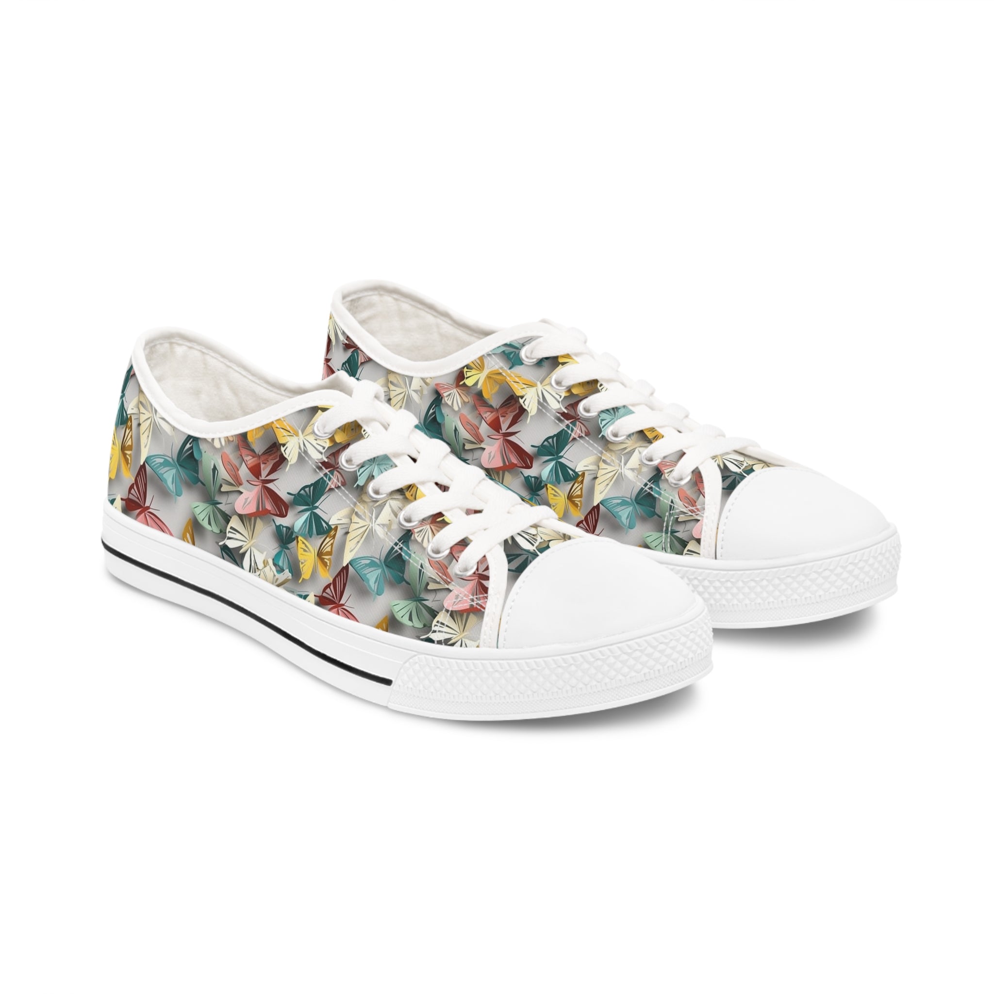 Women's Low Top Sneakers (AOP) - Seamless Butterfly Designs 02