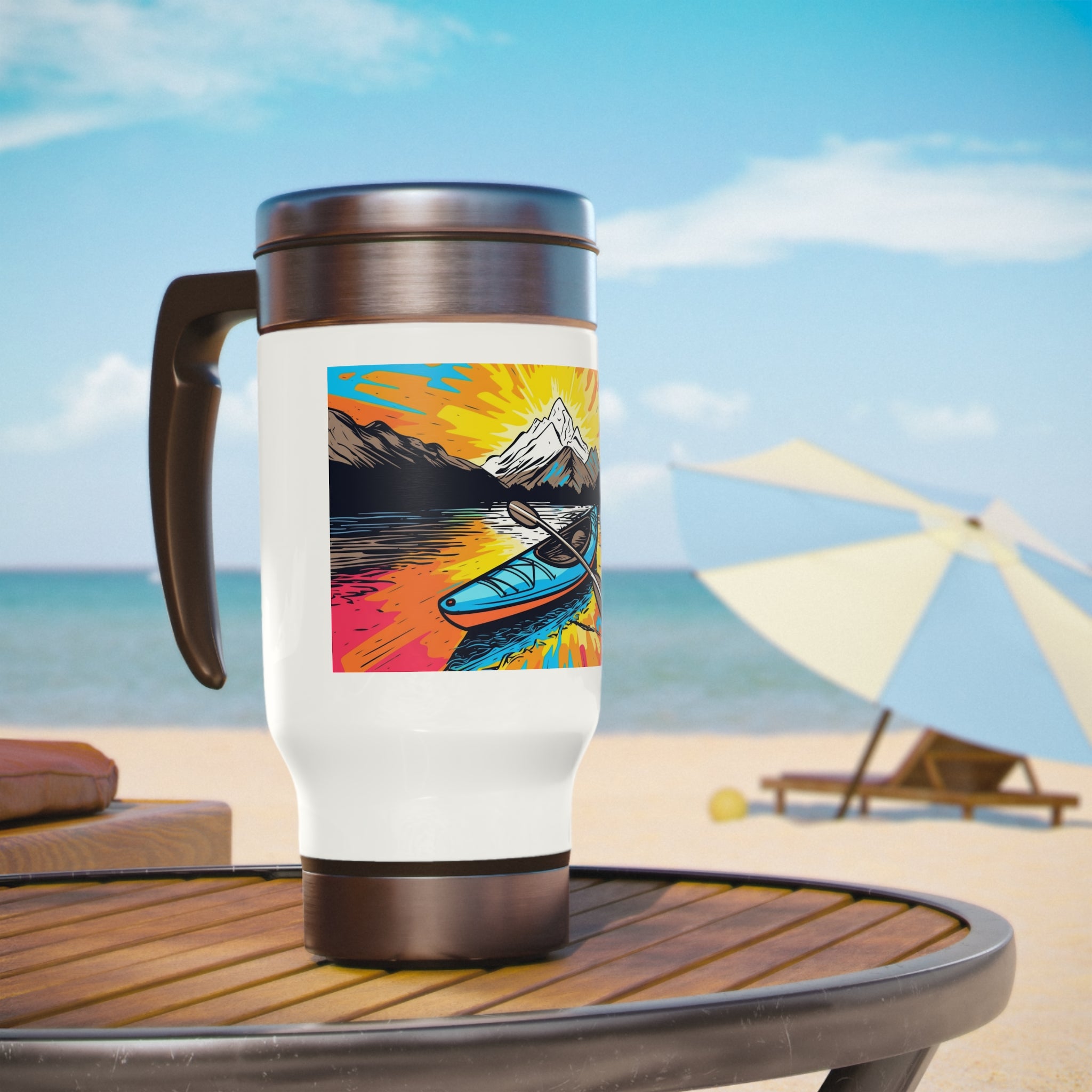 Stainless Steel Travel Mug with Handle, 14oz - Pop Art, Kayak
